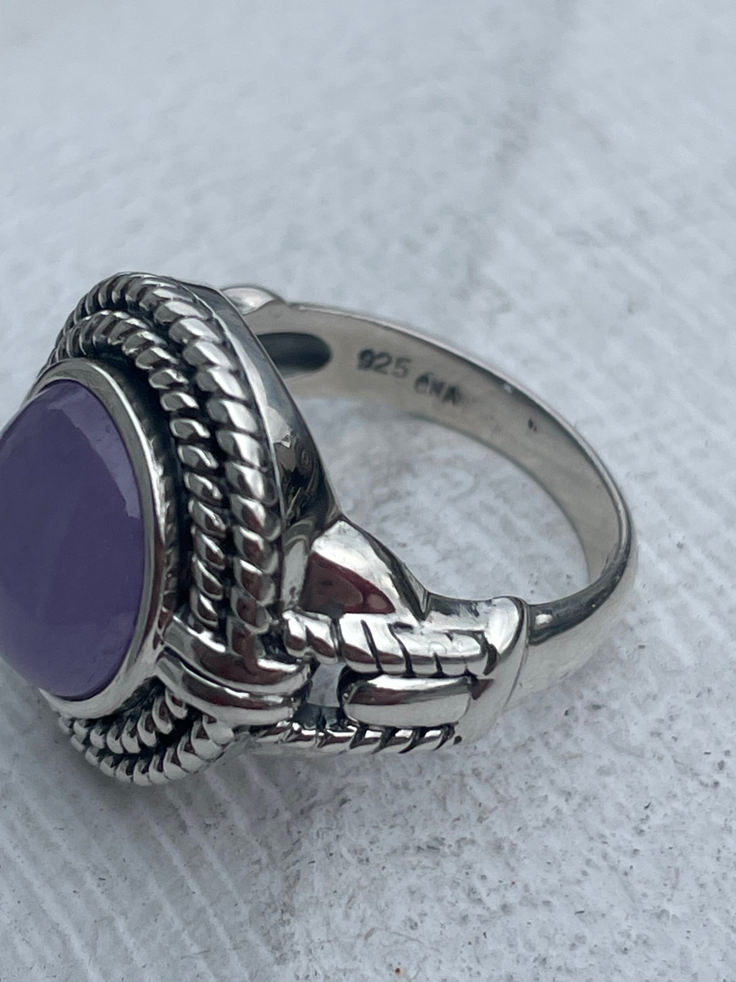 Designer CNA 925 Sterling Silver Lavender Jade Solitaire Statement Ring Size 7