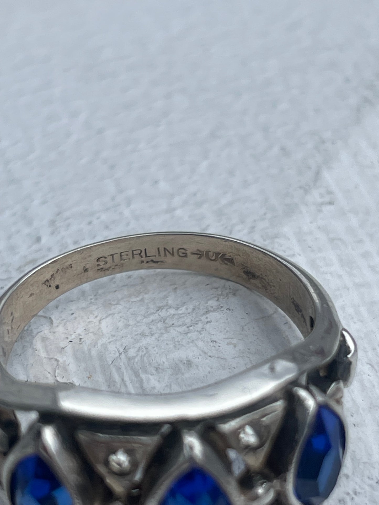Vintage 925 Sterling Silver Simulated Sapphire & White Topaz Band Ring Size 8
