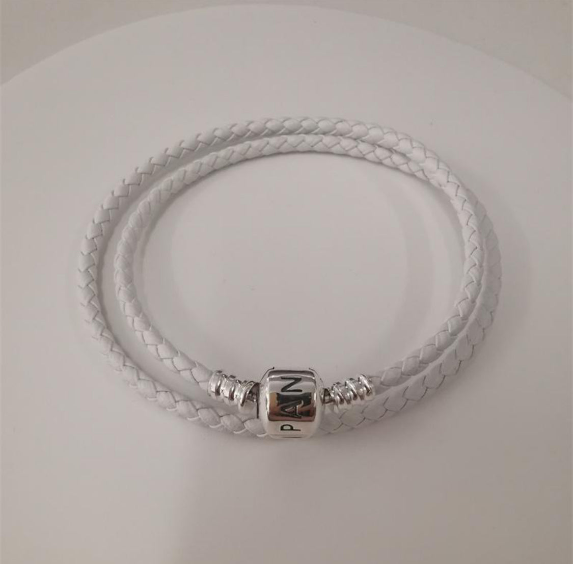Pandora Double White Leather Bracelet 7.5”