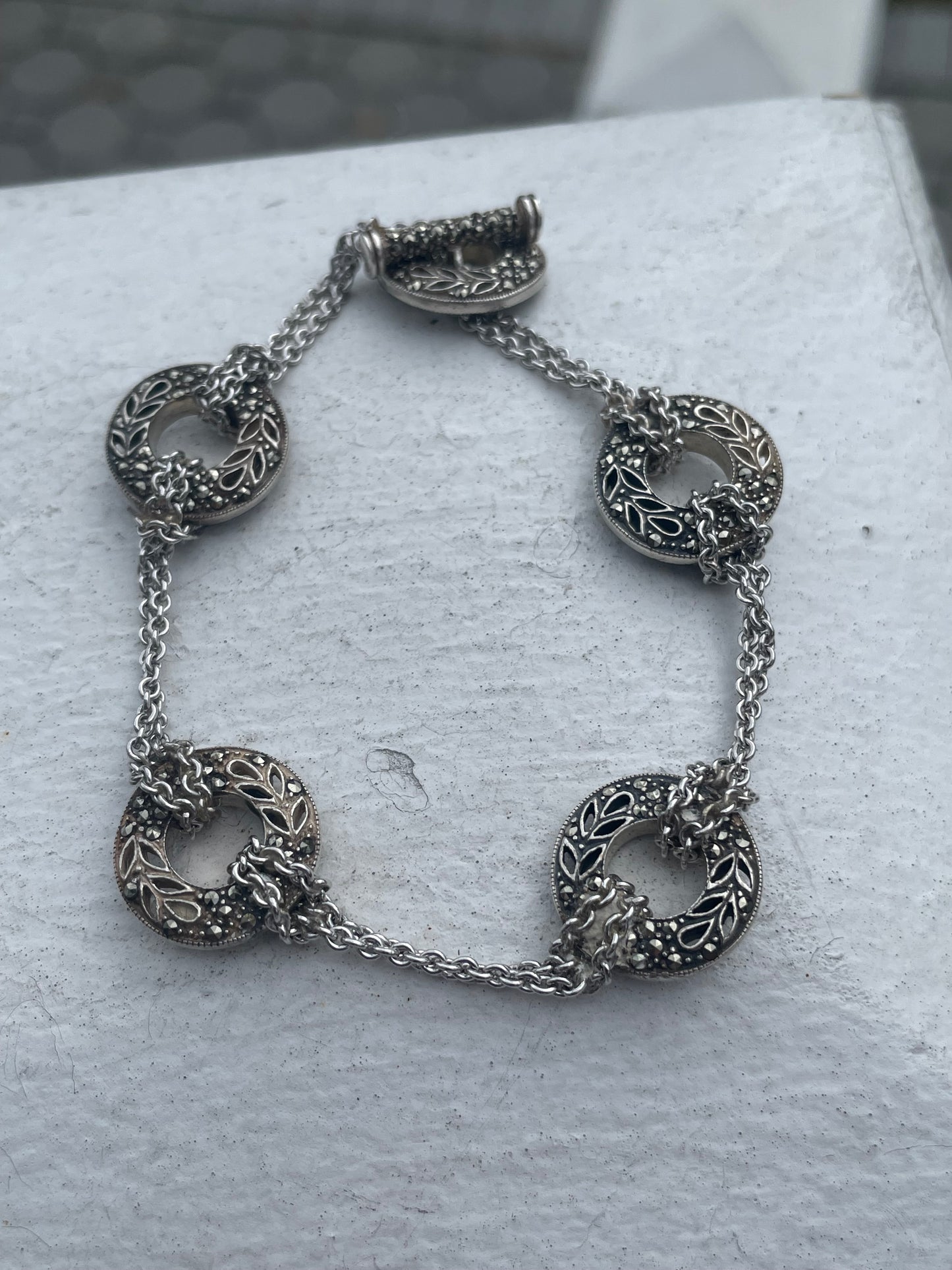 Designer Judith Jack 925 Sterling Silver Marcasite Toggle Lock Bracelet 8”