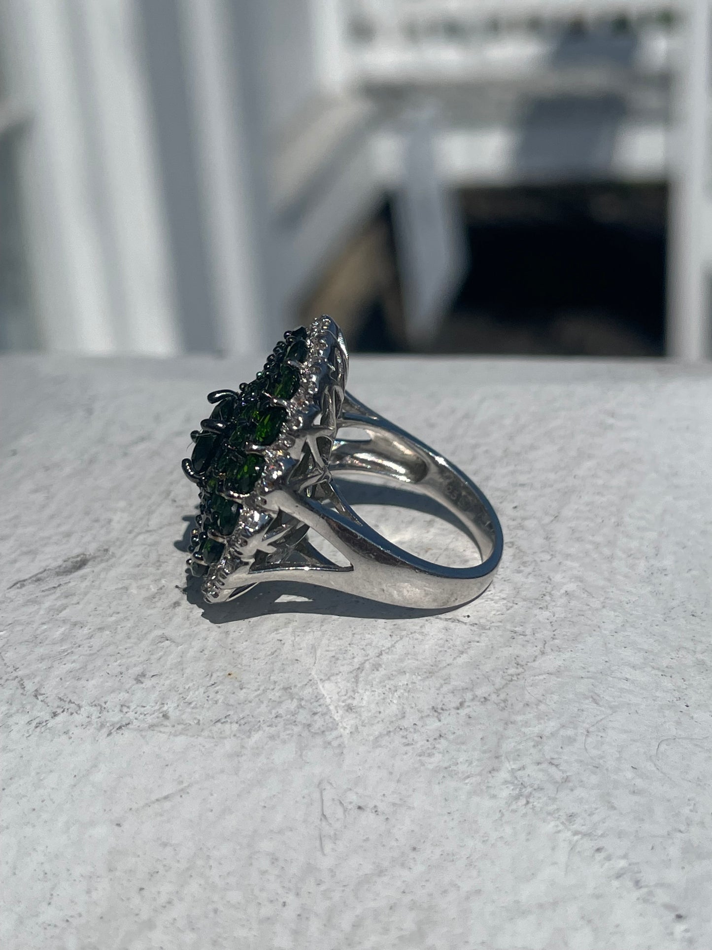 925 Sterling Silver Chrome Diopside & Cz Cluster Ring Size 6