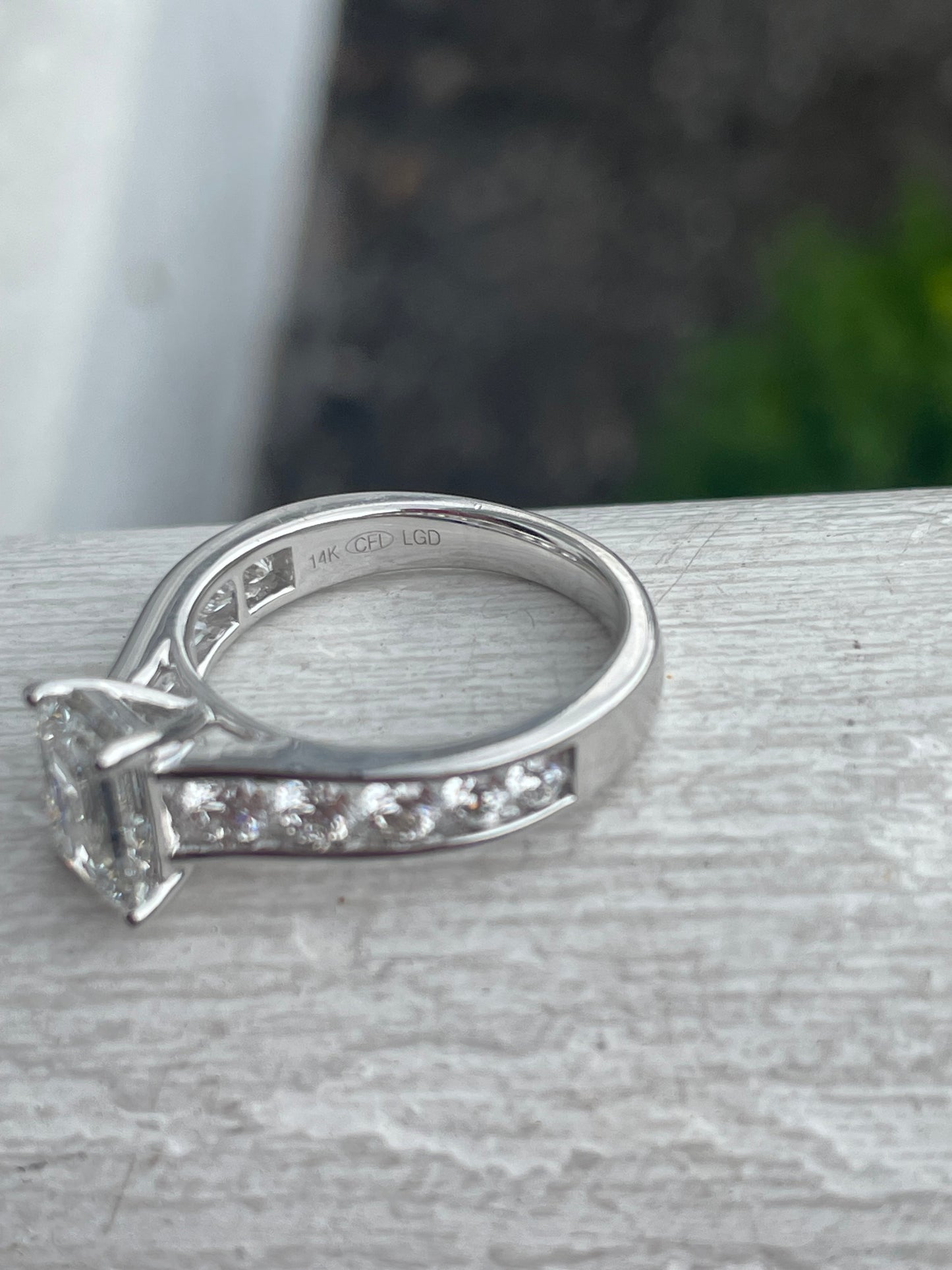 14k White Gold Emerald Cut Diamond Engagement Ring Size 7