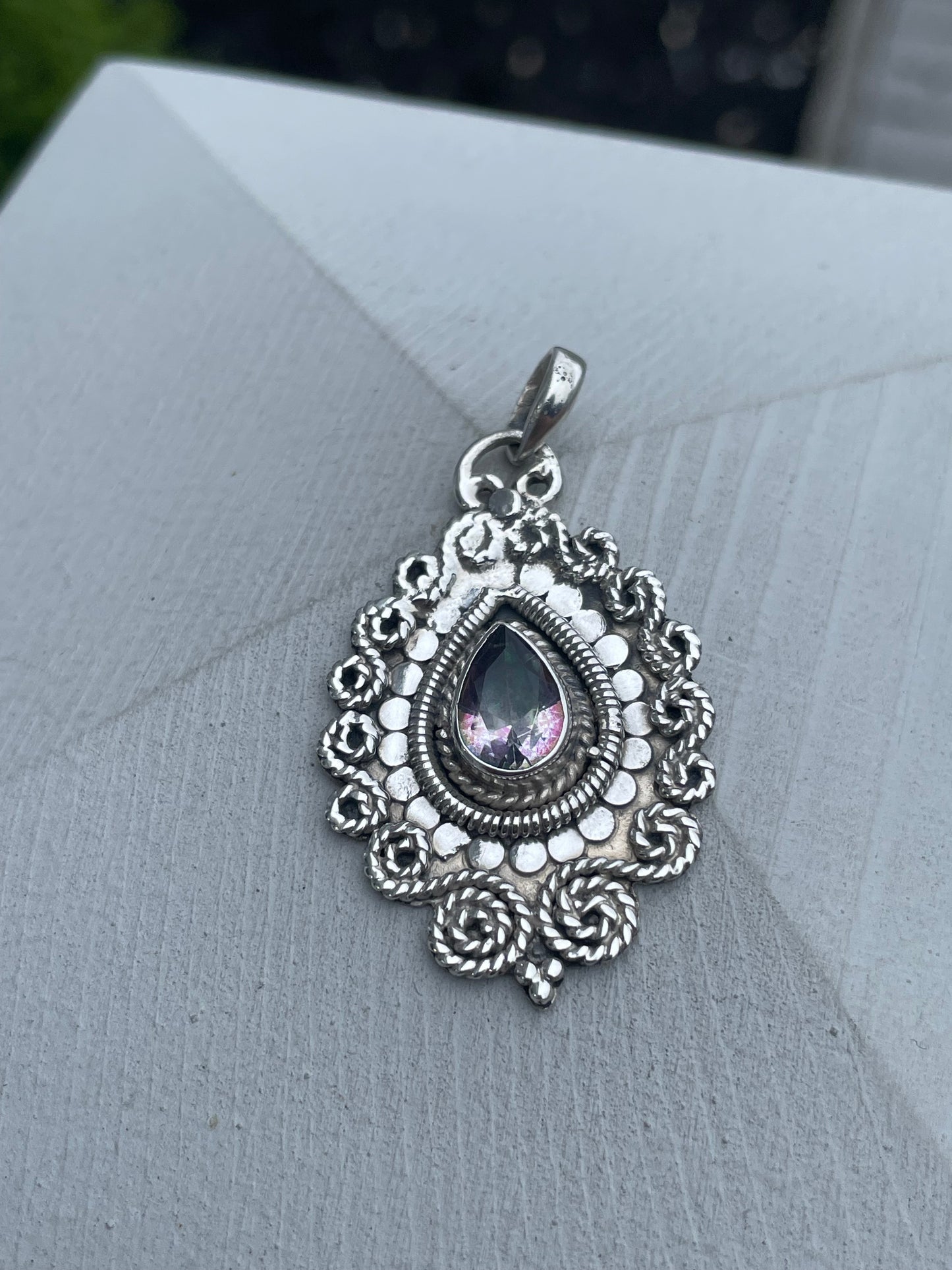 925 Sterling Silver Mystic Topaz Pear shaped pendant