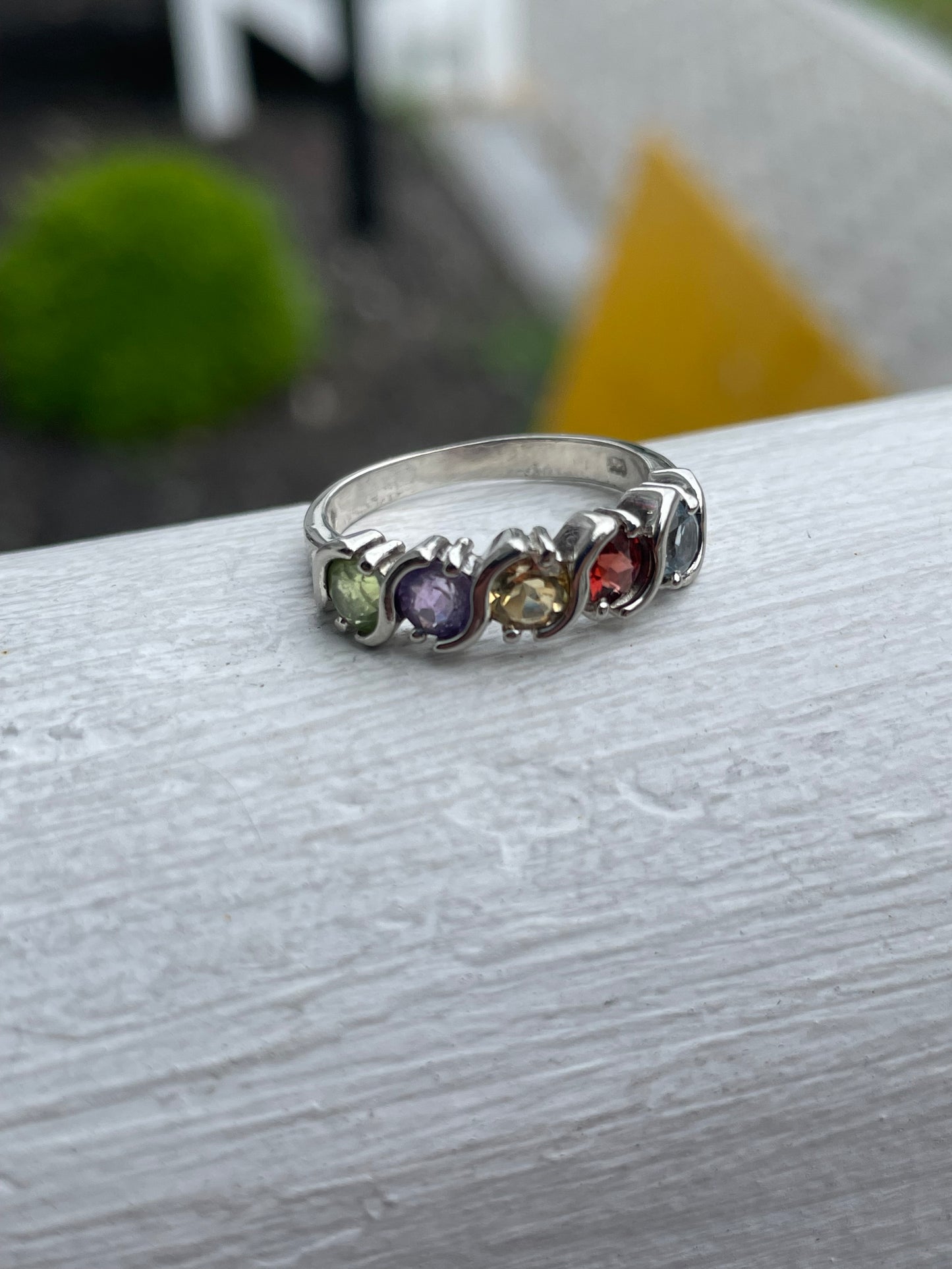 925 Sterling Silver Natural Multi Color Stones Band Ring Size 7