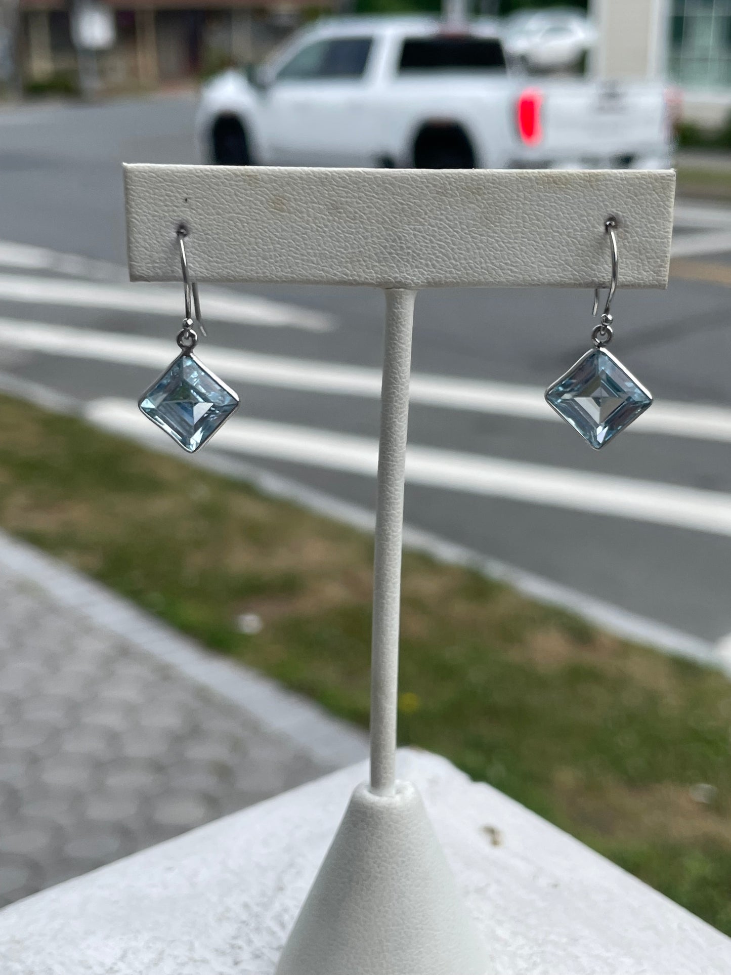 925 Sterling Silver Blue Topaz Dangle Earrings