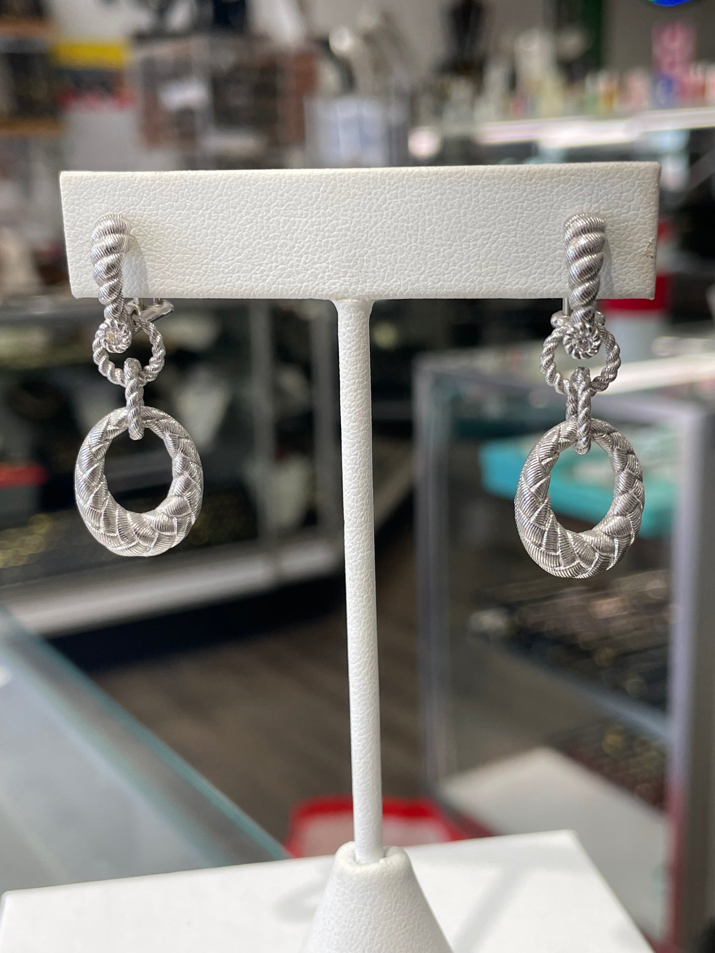 Designer Judith Ripka 925 Sterling Silver Cable Loop Drop Earrings