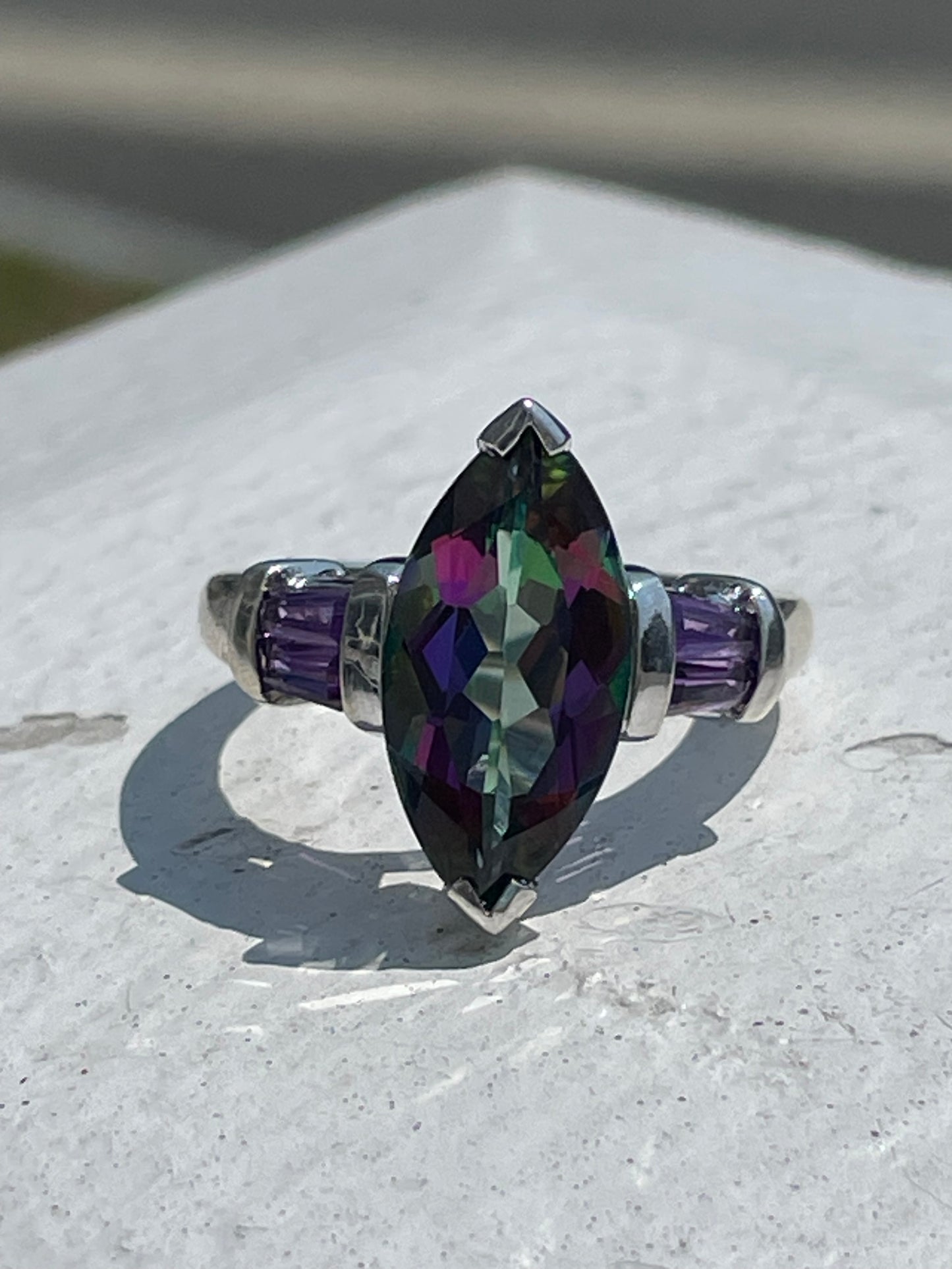 925 Sterling Silver Mystic Topaz & Amethyst Ring Size 6