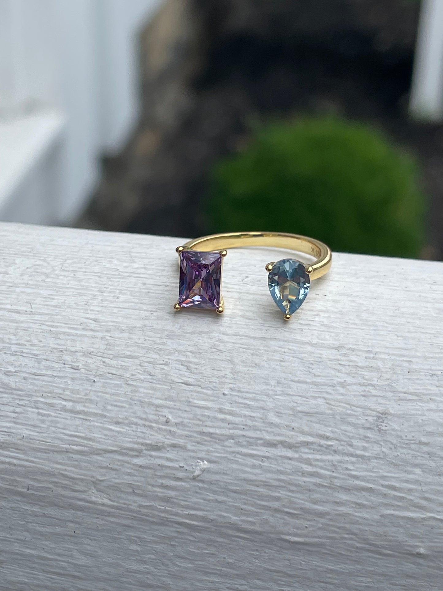 925 Sterling Silver Vermeil Two Stone Open Size Wrap Around Ring