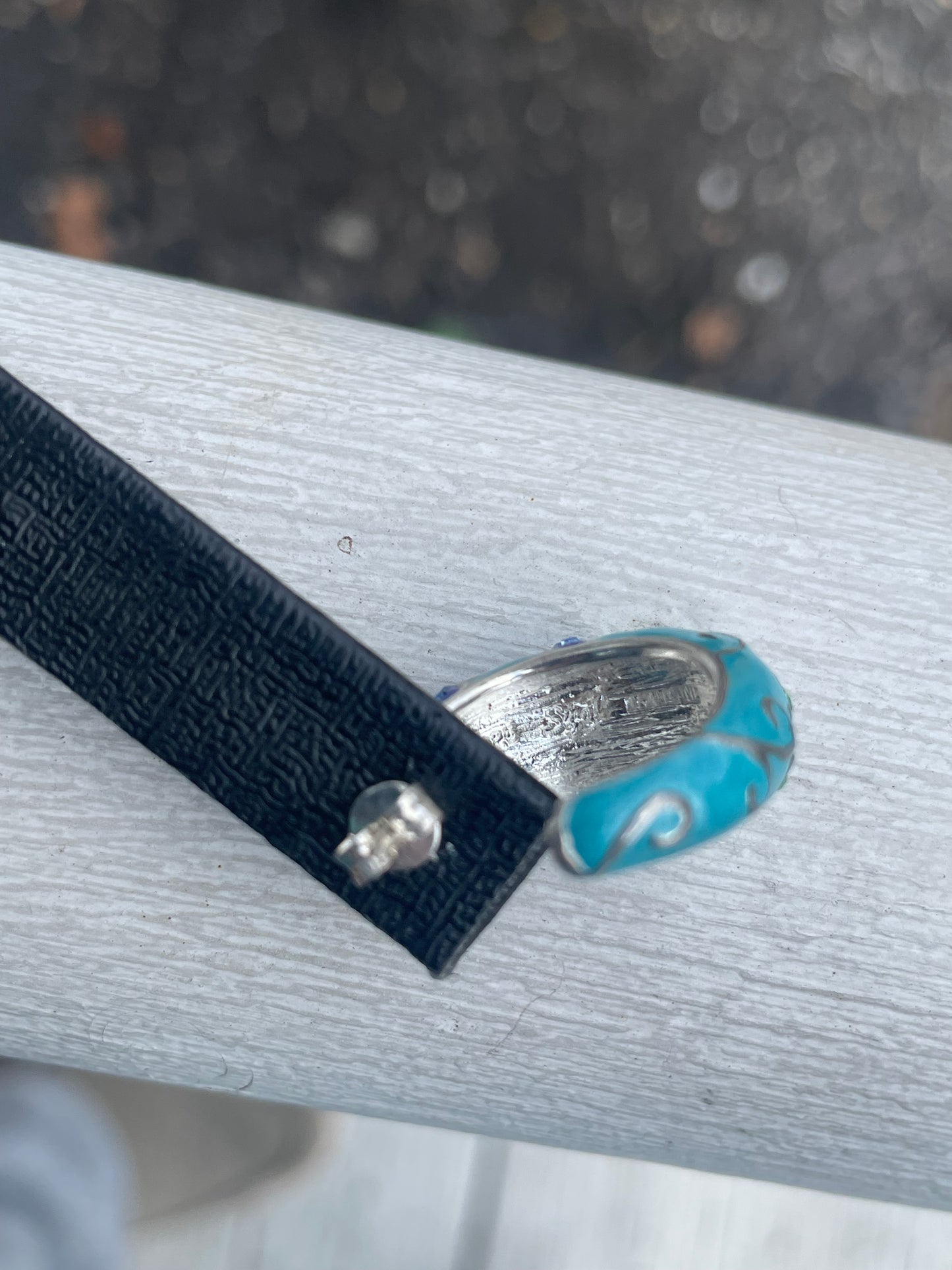 Designer David Sigal Decorative Blue Enamel 3/4 Hoop Earrings