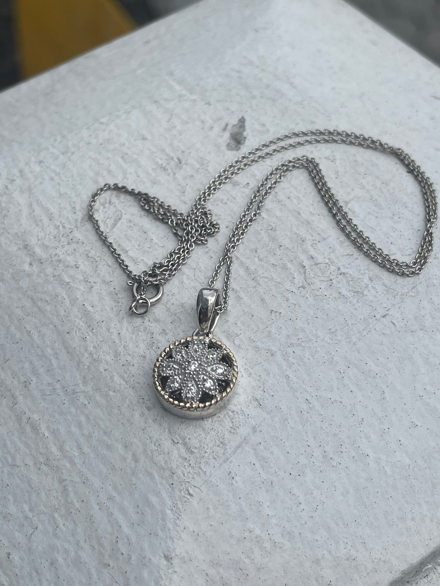 Designer ATR 925 & 14k Gold Natural Diamond Petite Round Floral Necklace