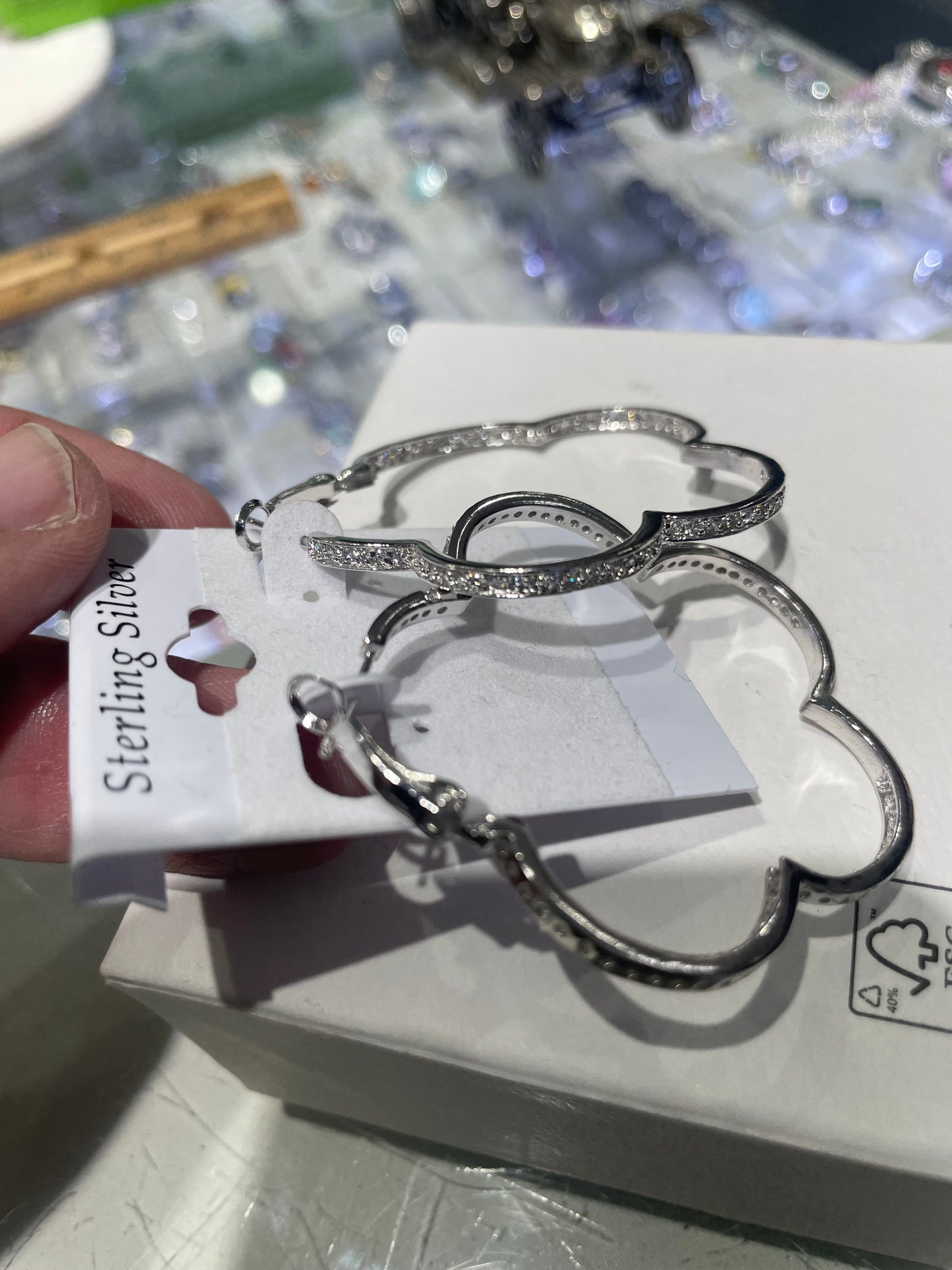 925 Sterling Silver Large Flower Cz Hoop Earrings