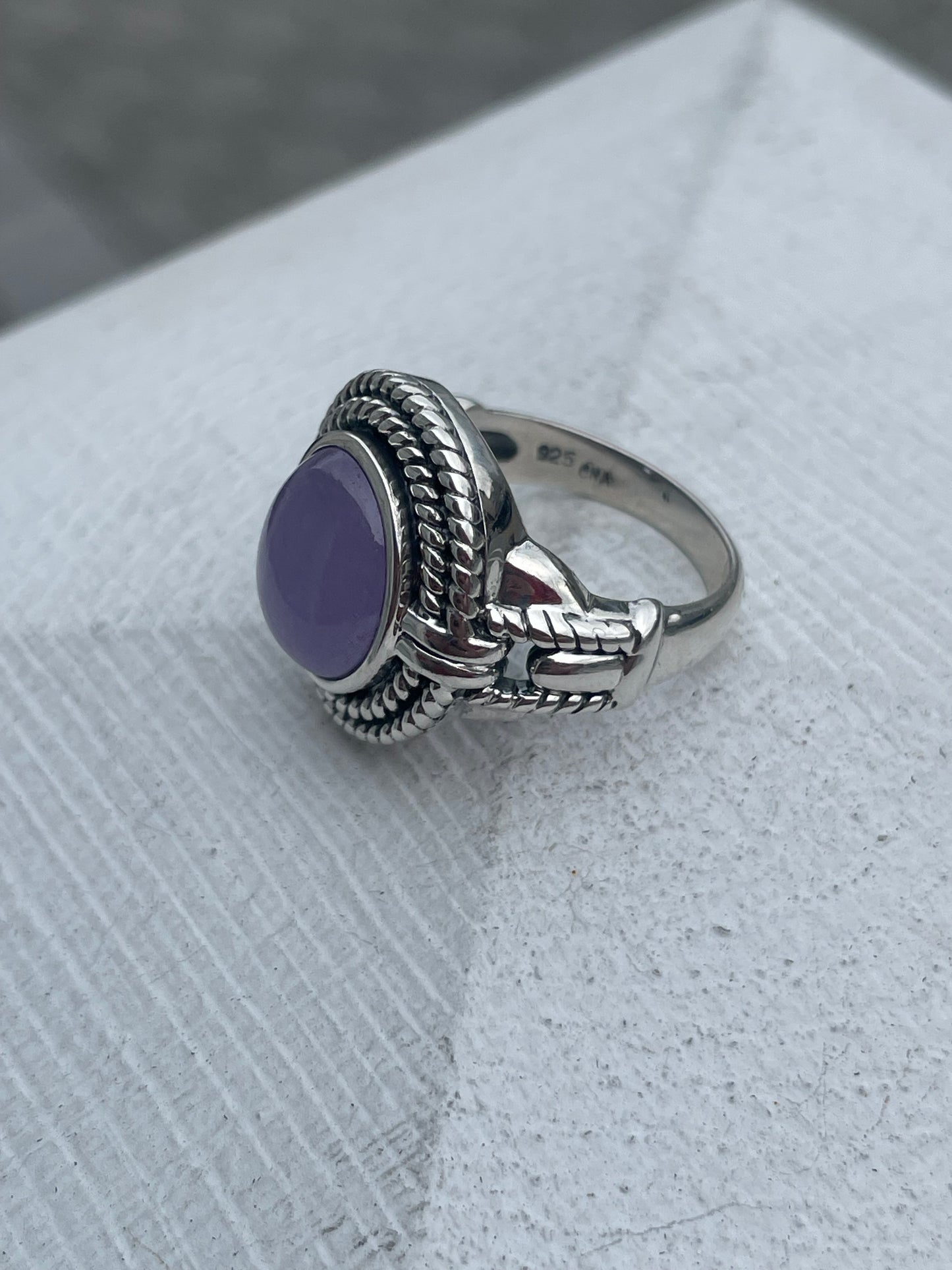 Designer CNA 925 Sterling Silver Lavender Jade Solitaire Statement Ring Size 7