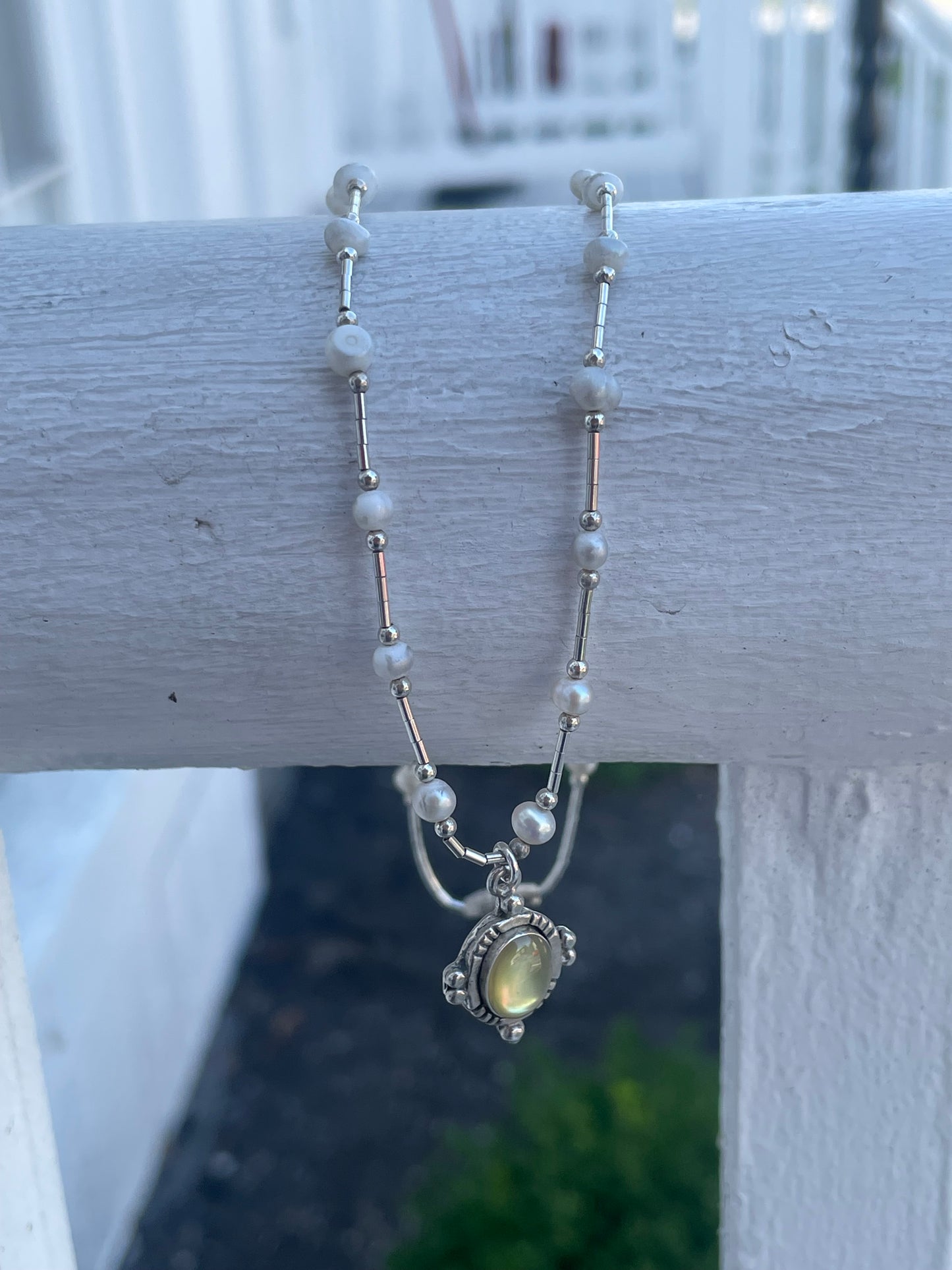 925 Sterling Silver Pearl & Mother of Pearl Necklace 16”