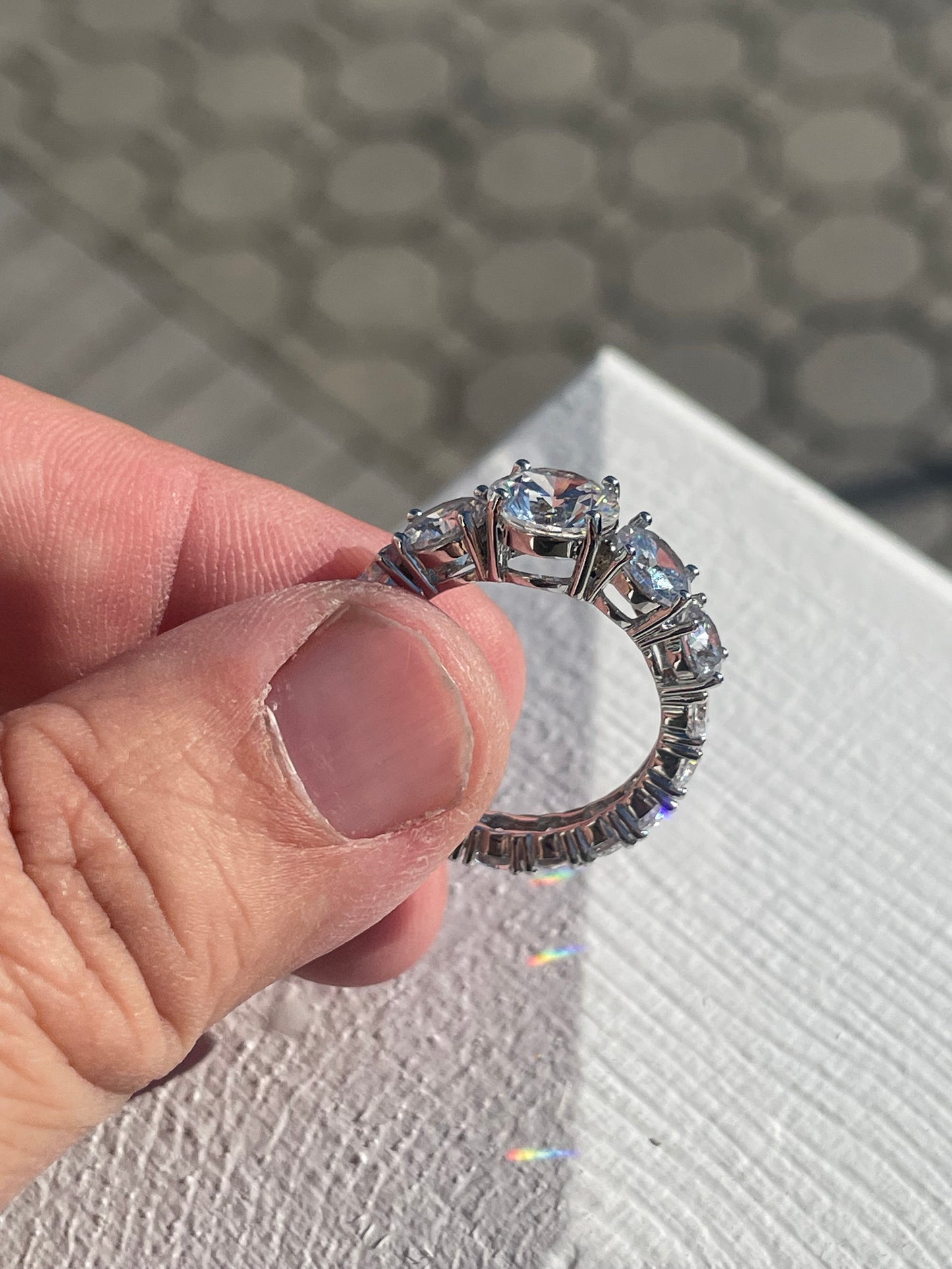 925 Sterling Silver Full Clear Zirconia Graduated Eternity Ring Size 7