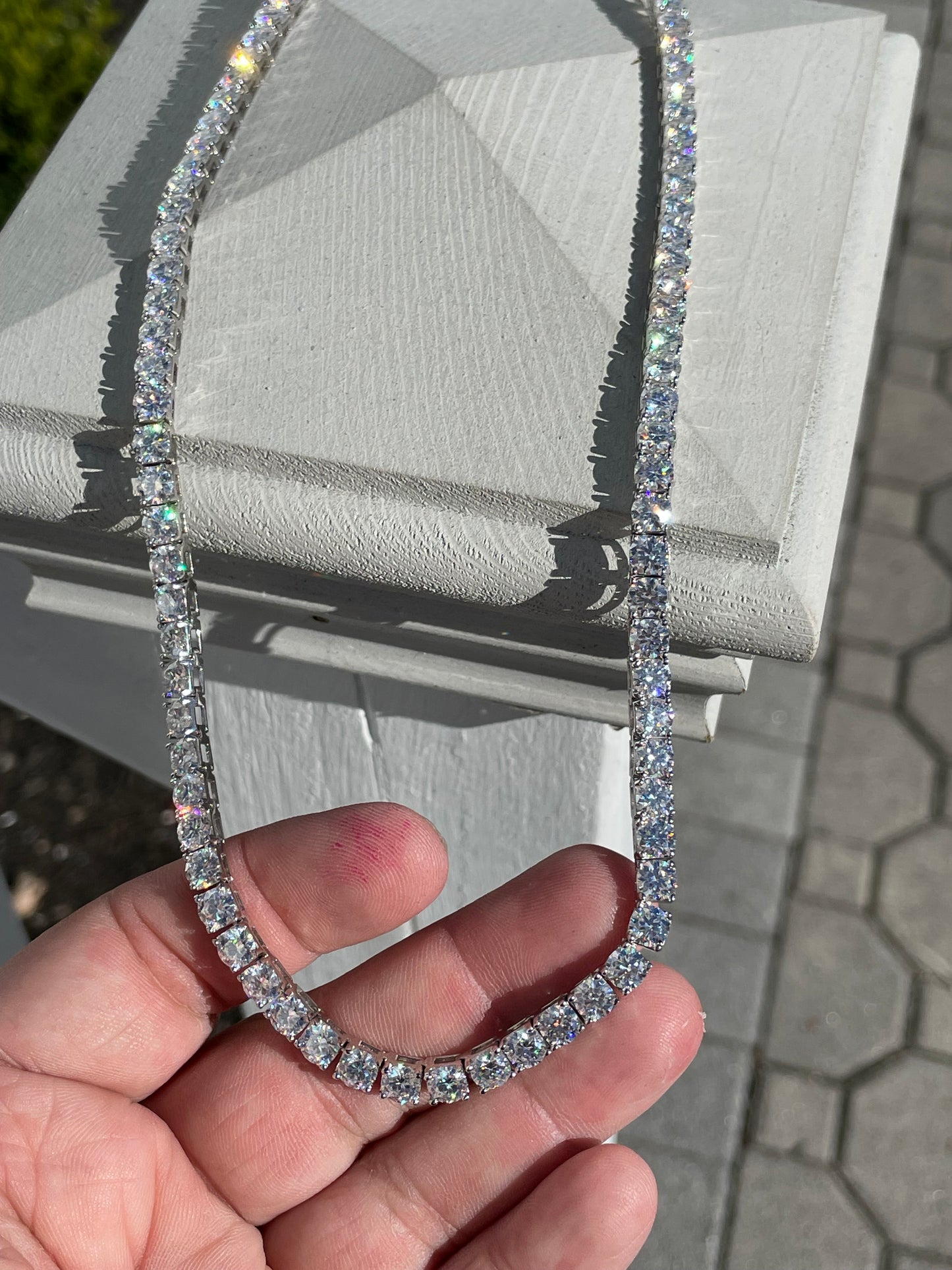 925 Sterling Silver 58.0ct Full Moissanite Tennis Necklace 24”