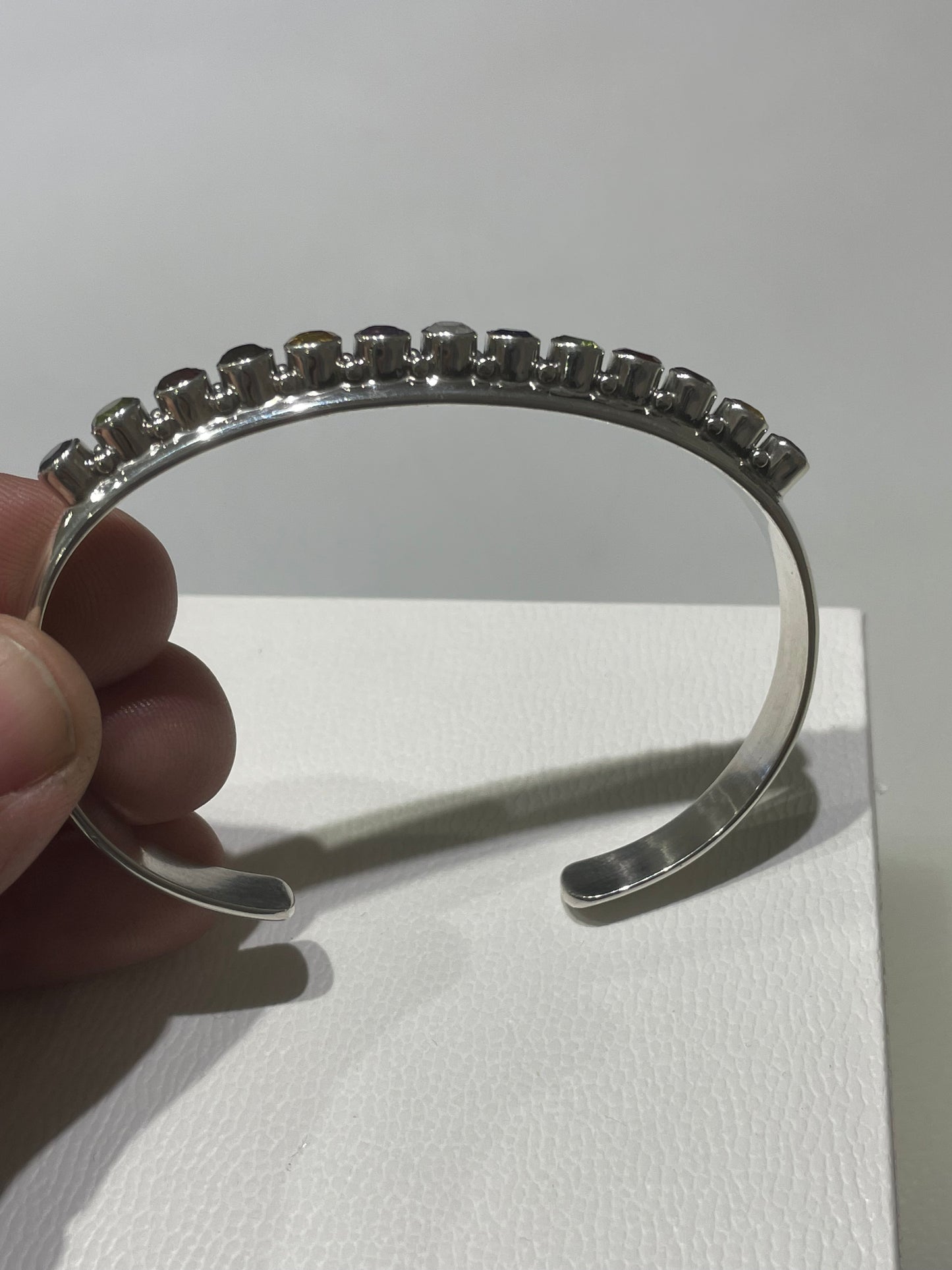 Designer Nikki Butler Solid Silver Multi Colored Stone Cuff Bracelet