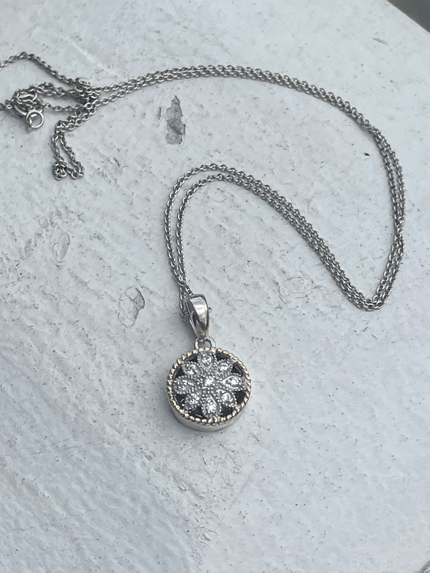 Designer ATR 925 & 14k Gold Natural Diamond Petite Round Floral Necklace