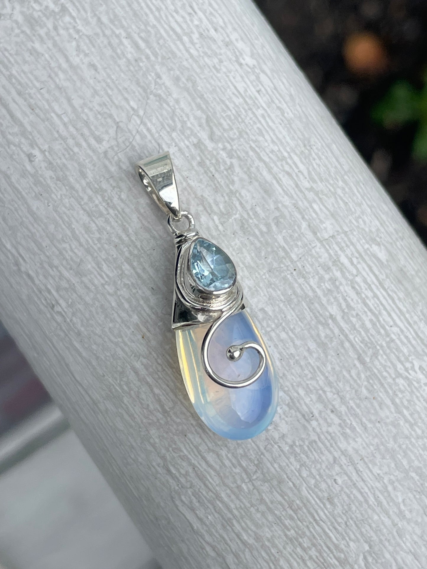 925 Sterling Silver Opalescent & Blue Topaz Teardrop Pendant