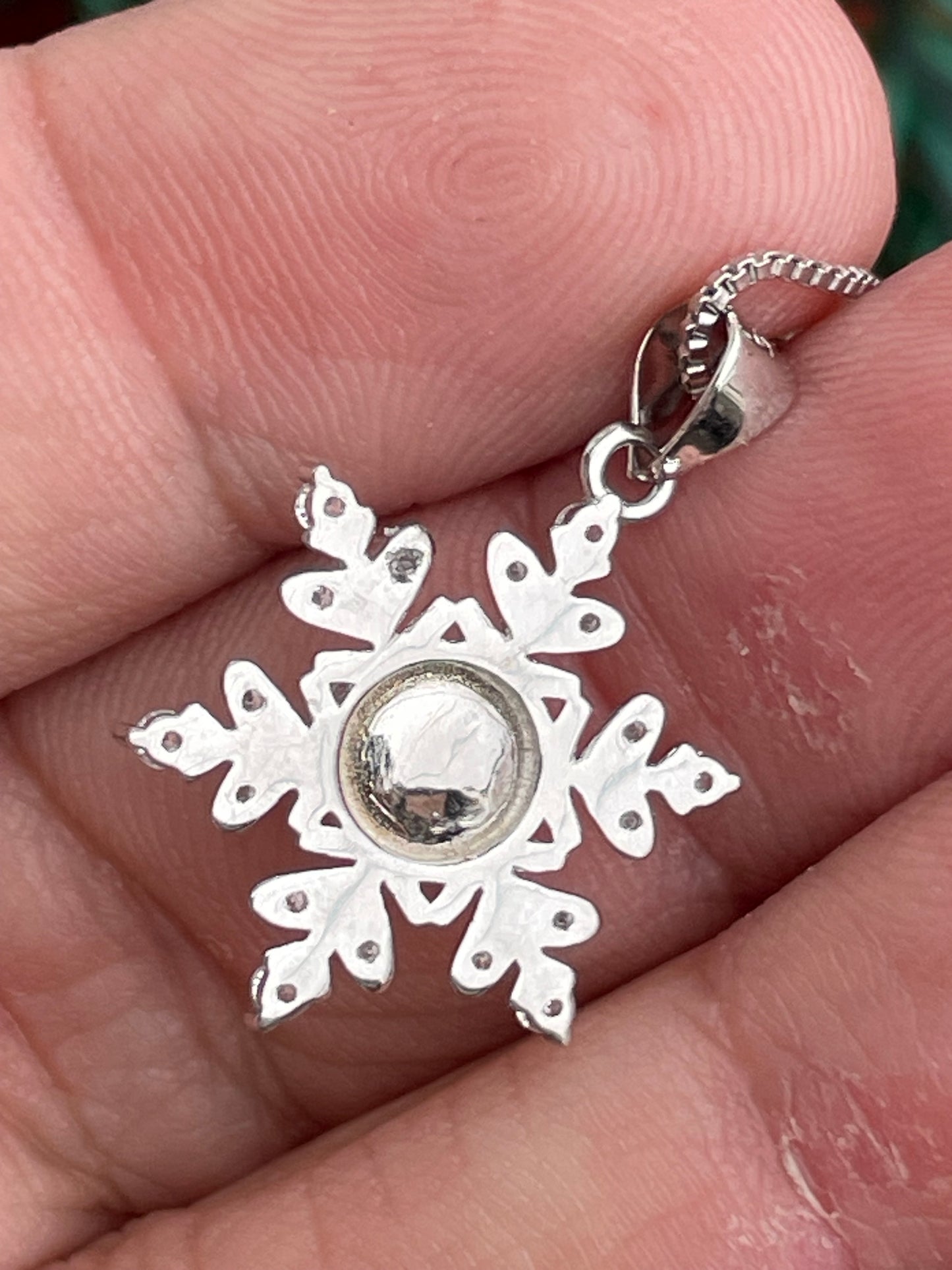 925 Sterling Silver Snowflake Cz & Pearl Snowflake Necklace