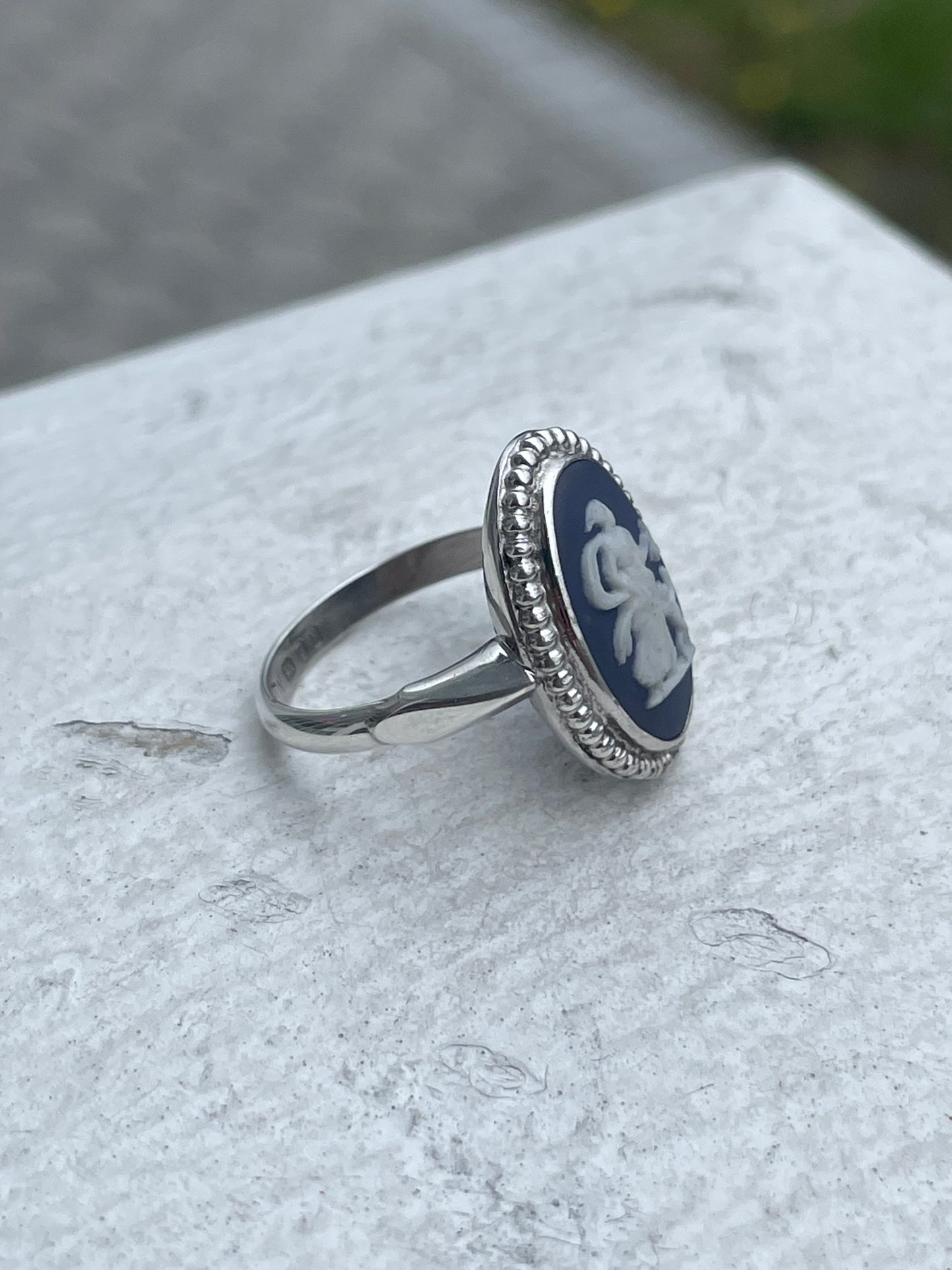 Designer Wedgwood 925 Sterling Silver Green Blue Cameo Ring Size 6
