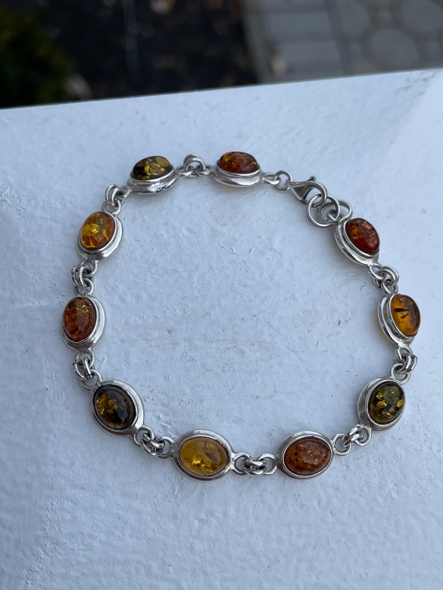 925 Sterling Silver Colors of Amber Bracelet 7.5”