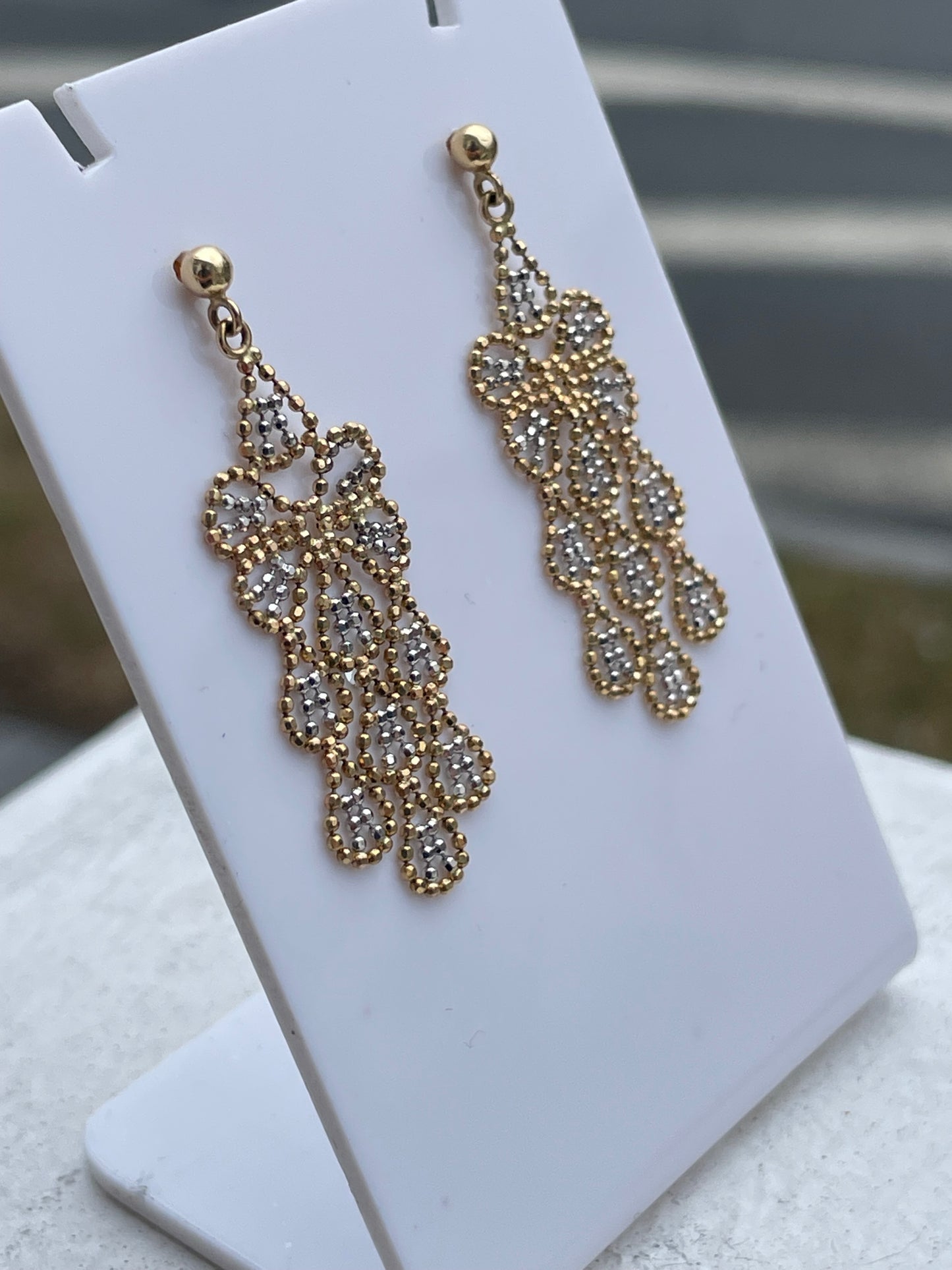 14k Gold Two-tone Beaded Chandelier Dangle Earrings