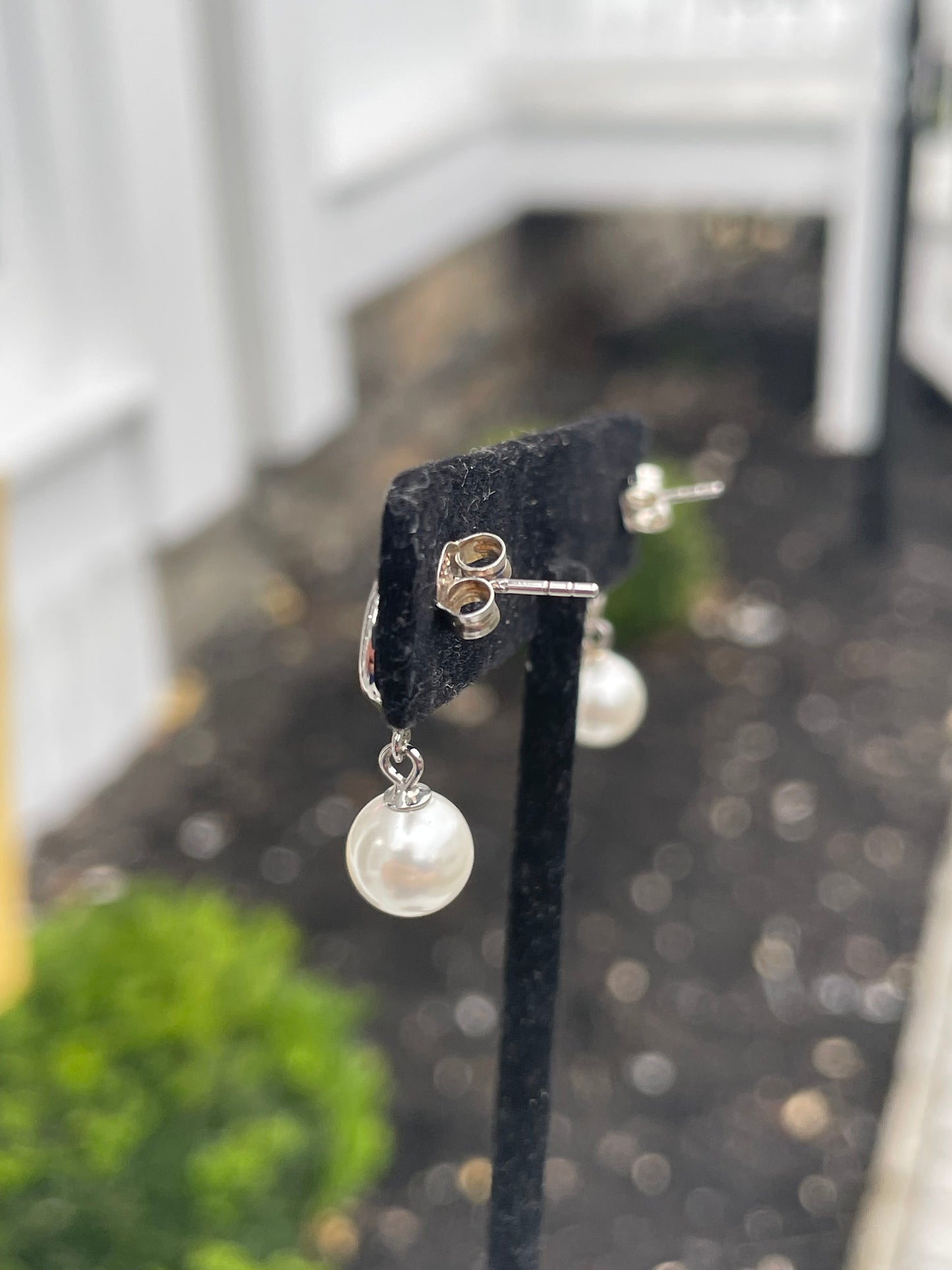 925 Sterling Silver Open Heart Freshwater Pearl Drop Earrings