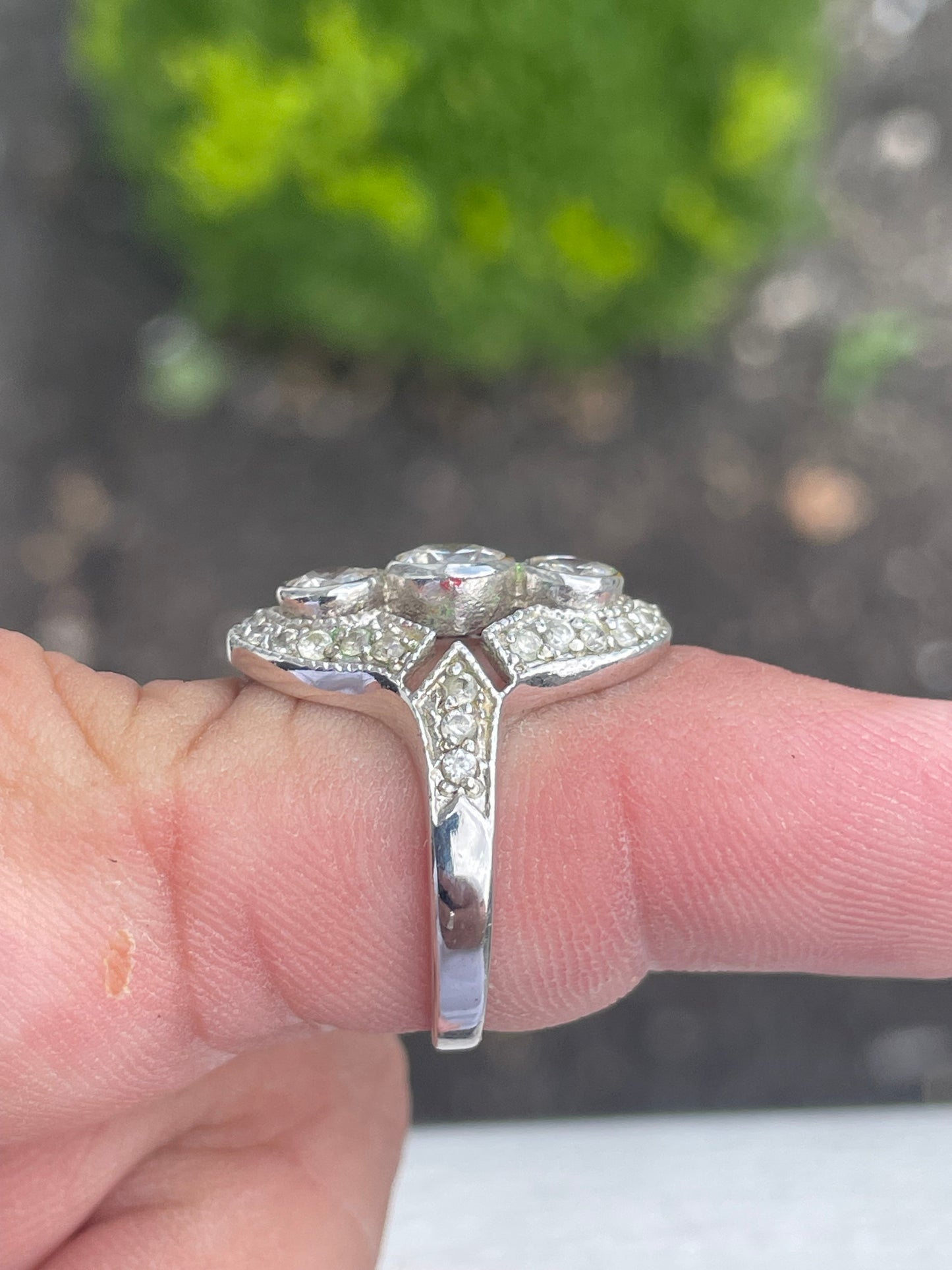 925 Sterling Silver Modern Art Deco Cz Past Present Future Ring Size 7.25
