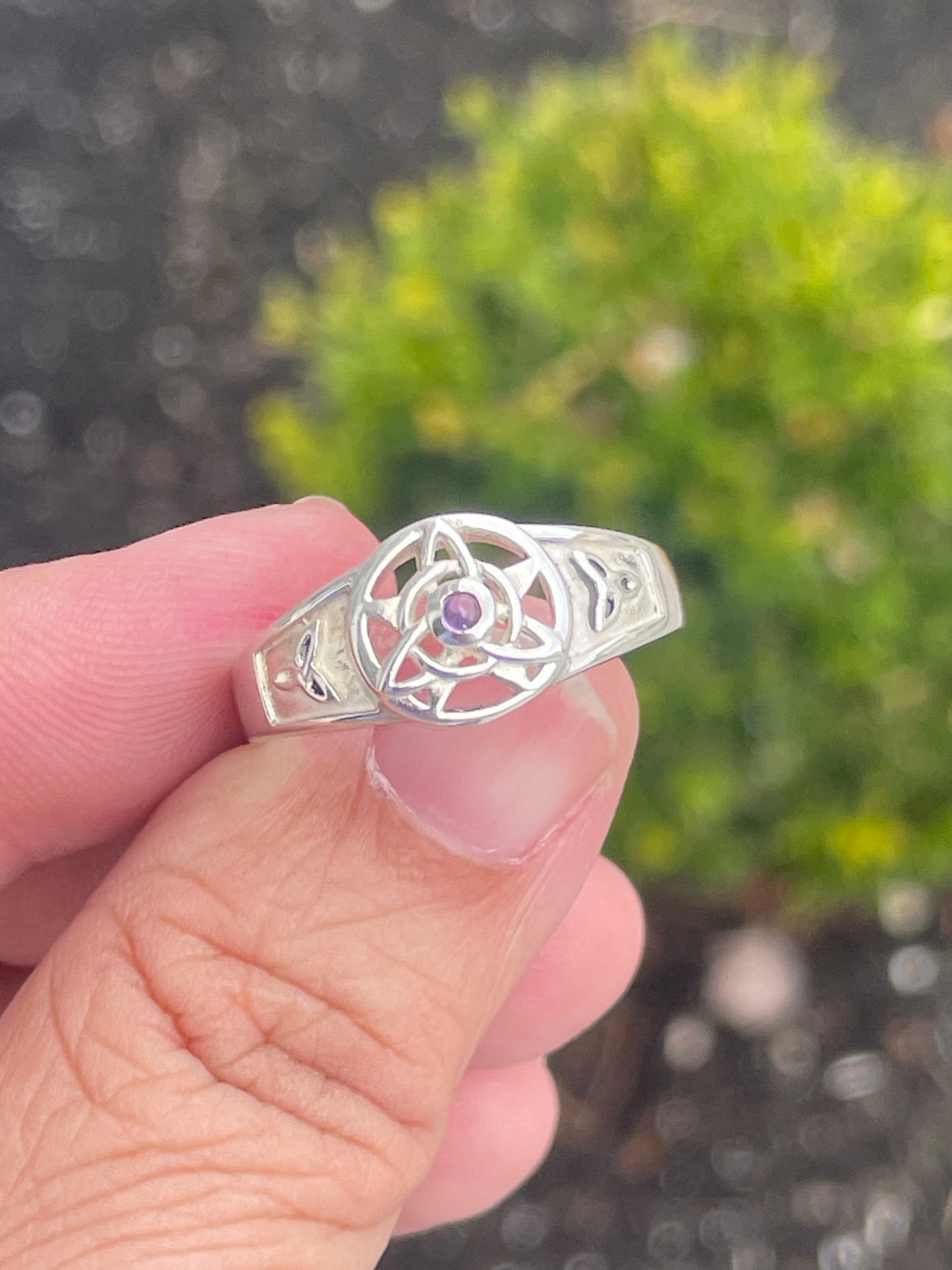 Designer PSCL 925 Sterling Silver Wiccan Star / Trinity Celtic Knot Signet Band Ring Size 11