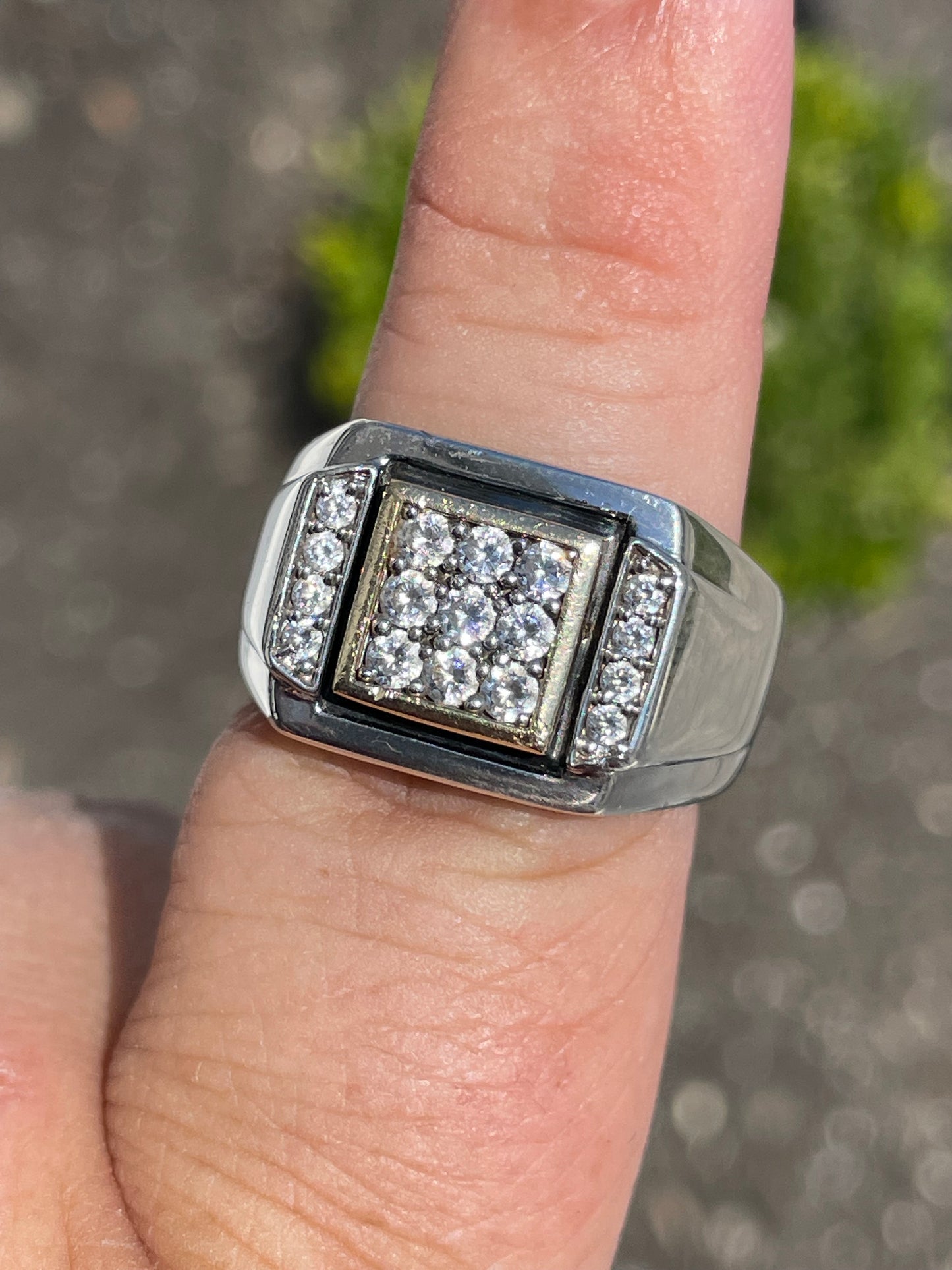 925 & 10k Gold Men’s White Topaz Signet Ring Size 10.5