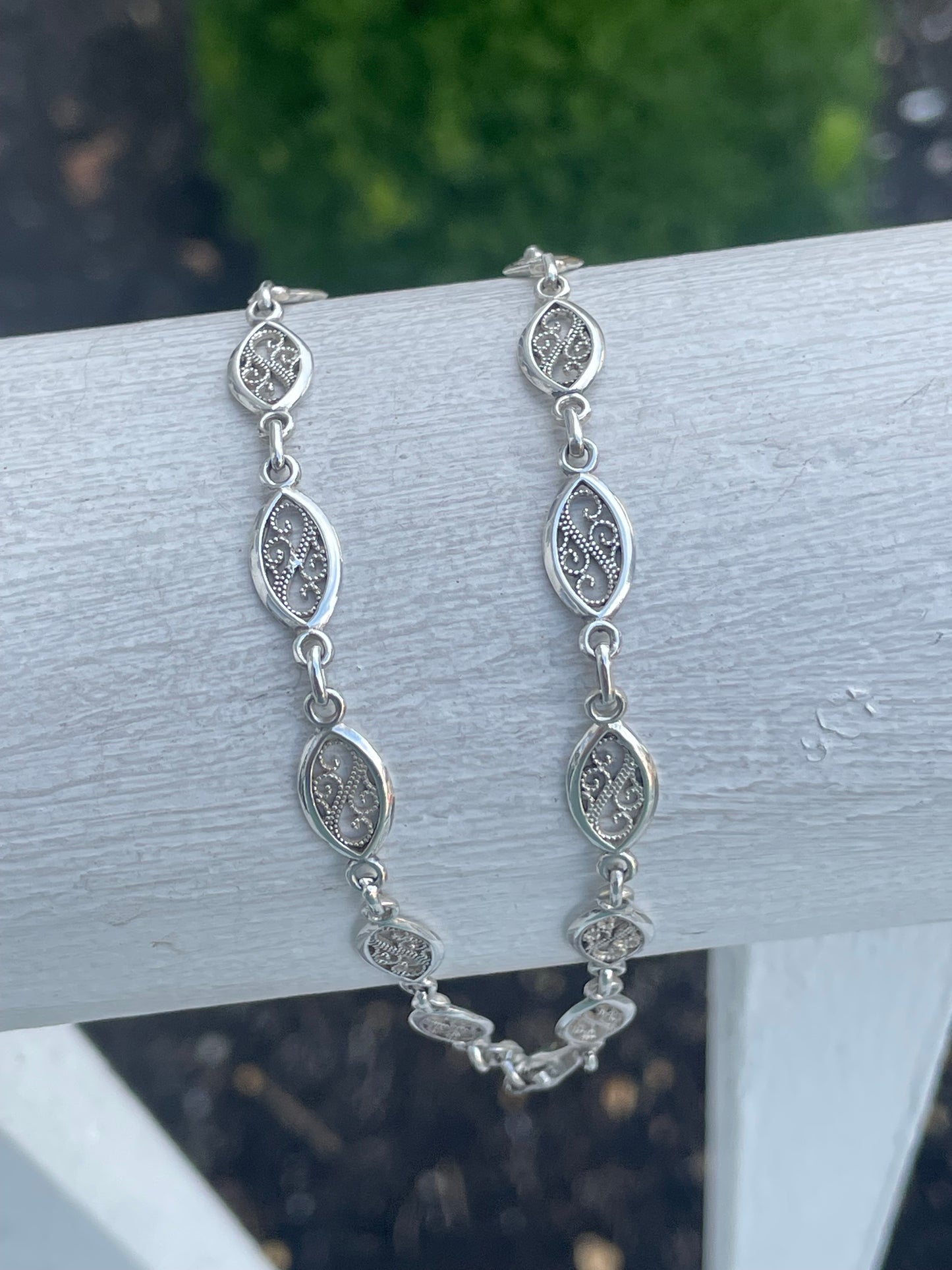925 Sterling Silver Art Deco Link Anklet Size 11”