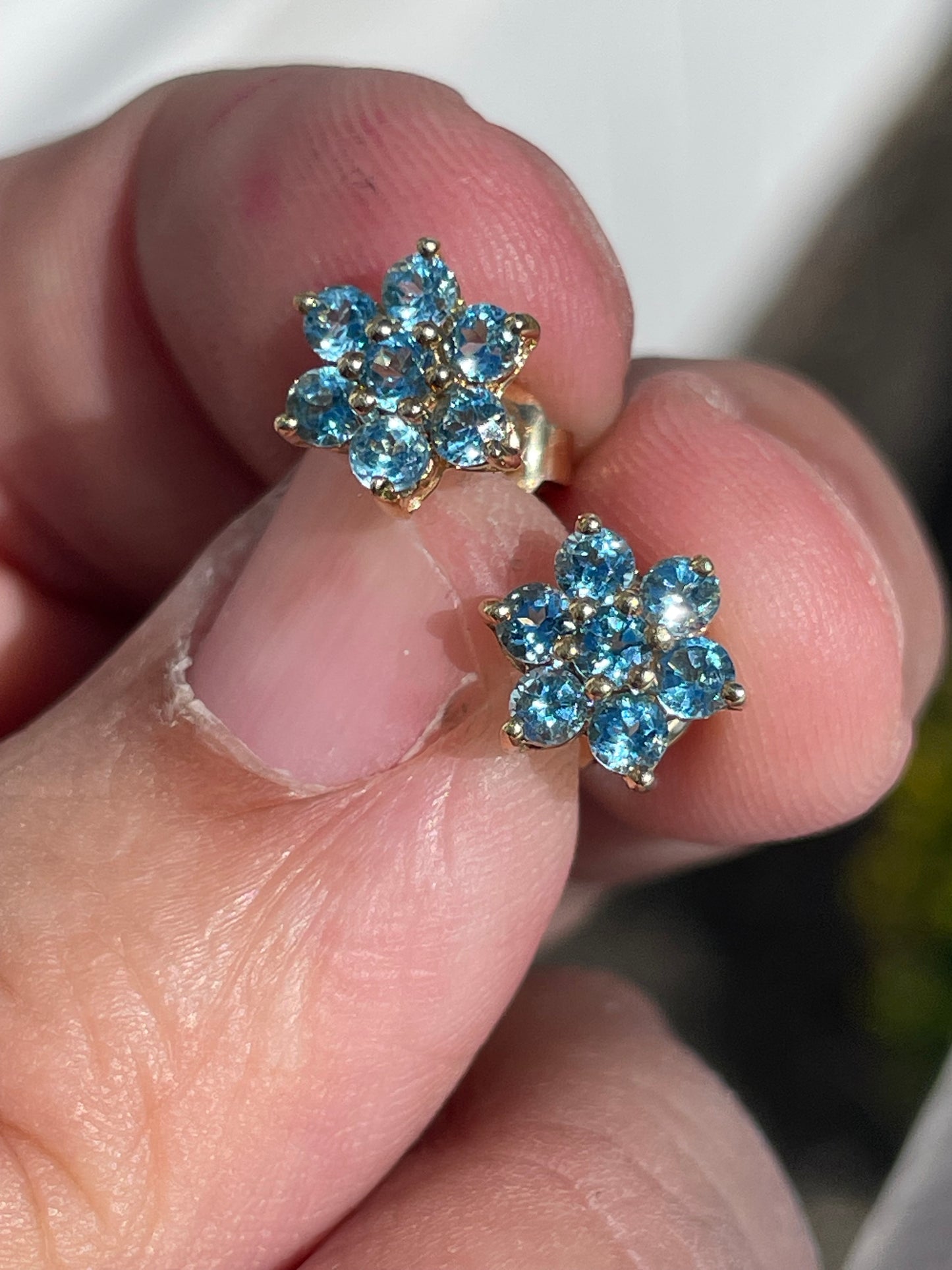 14k Blue Topaz Flower Cluster Earrings