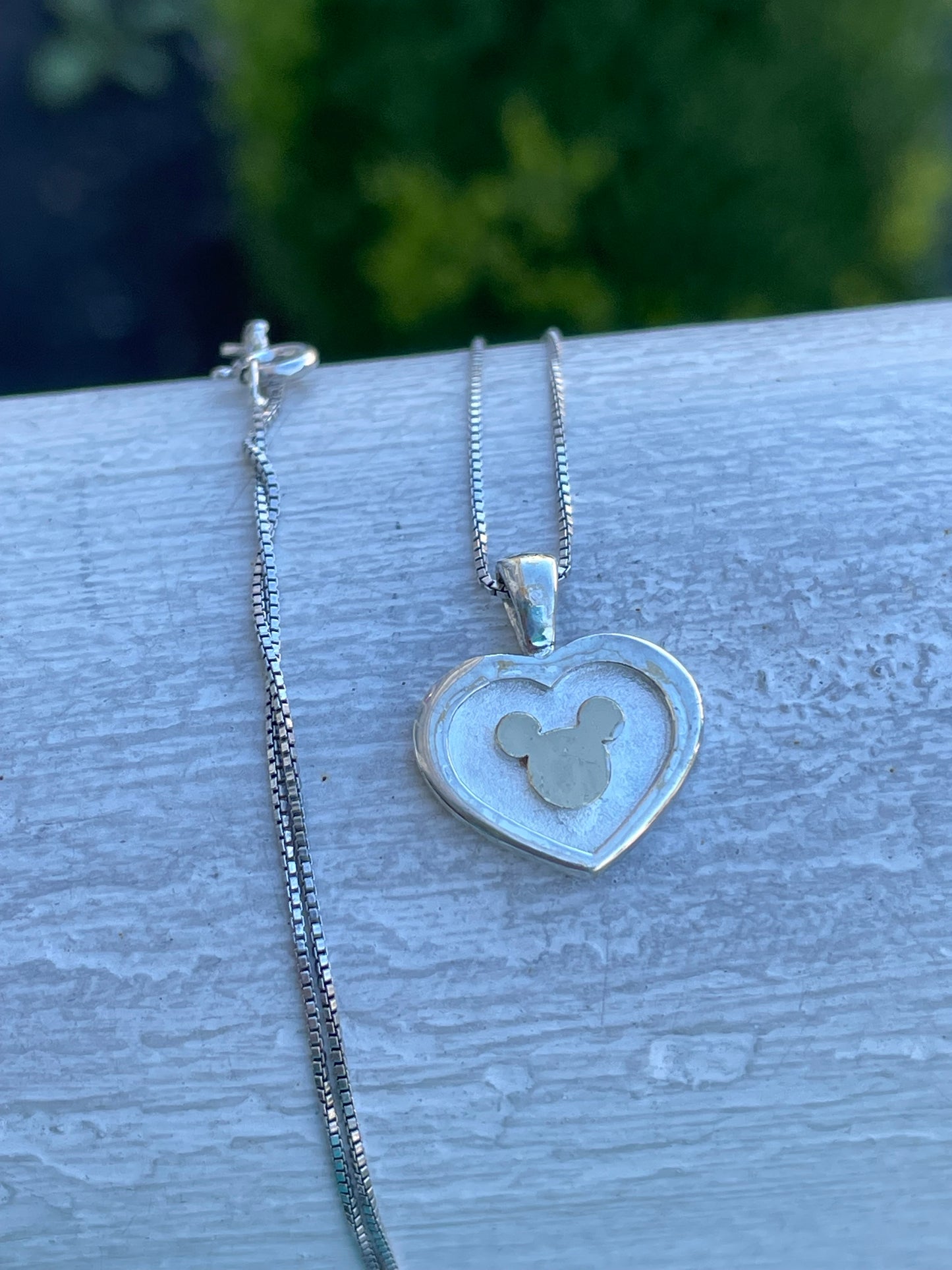 925 Sterling Silver Mickey Logo Heart Shape Necklace
