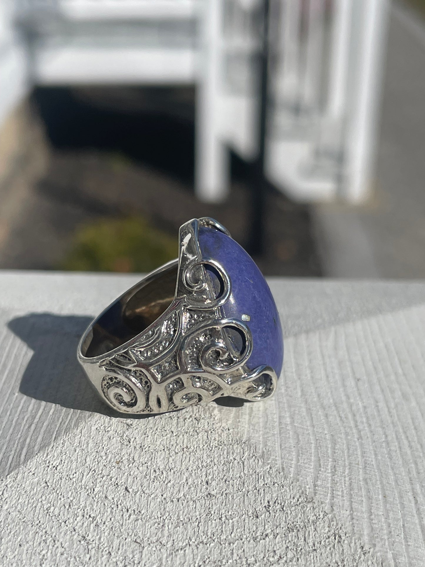 925 Sterling Silver Large Curved Rhombus Blue Lapis Statement Ring Size 8