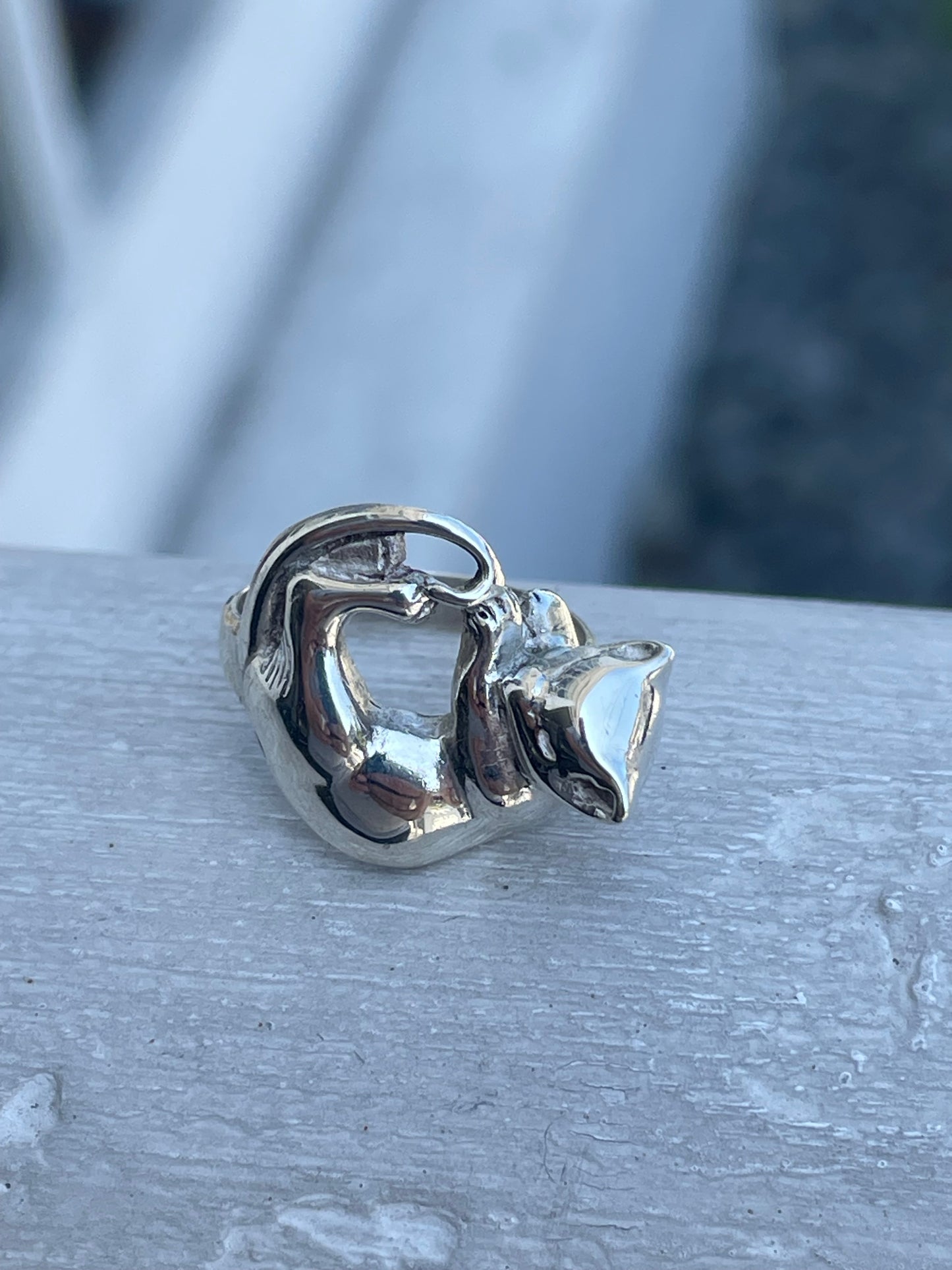 925 Sterling Silver Playful Cat Ring Size 6