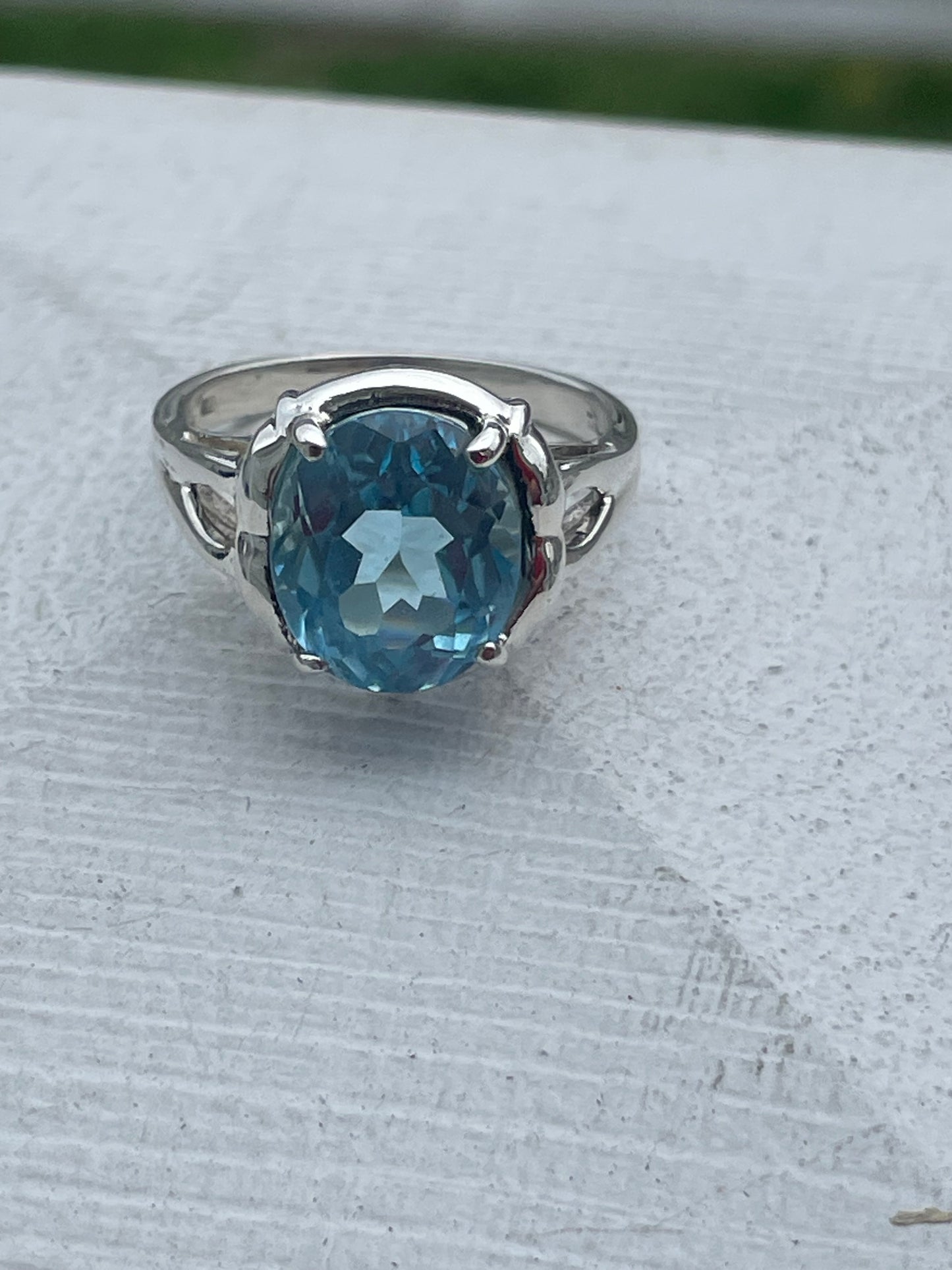 925 Sterling Silver Large Blue Topaz Stone Solitaire Ring Size 9