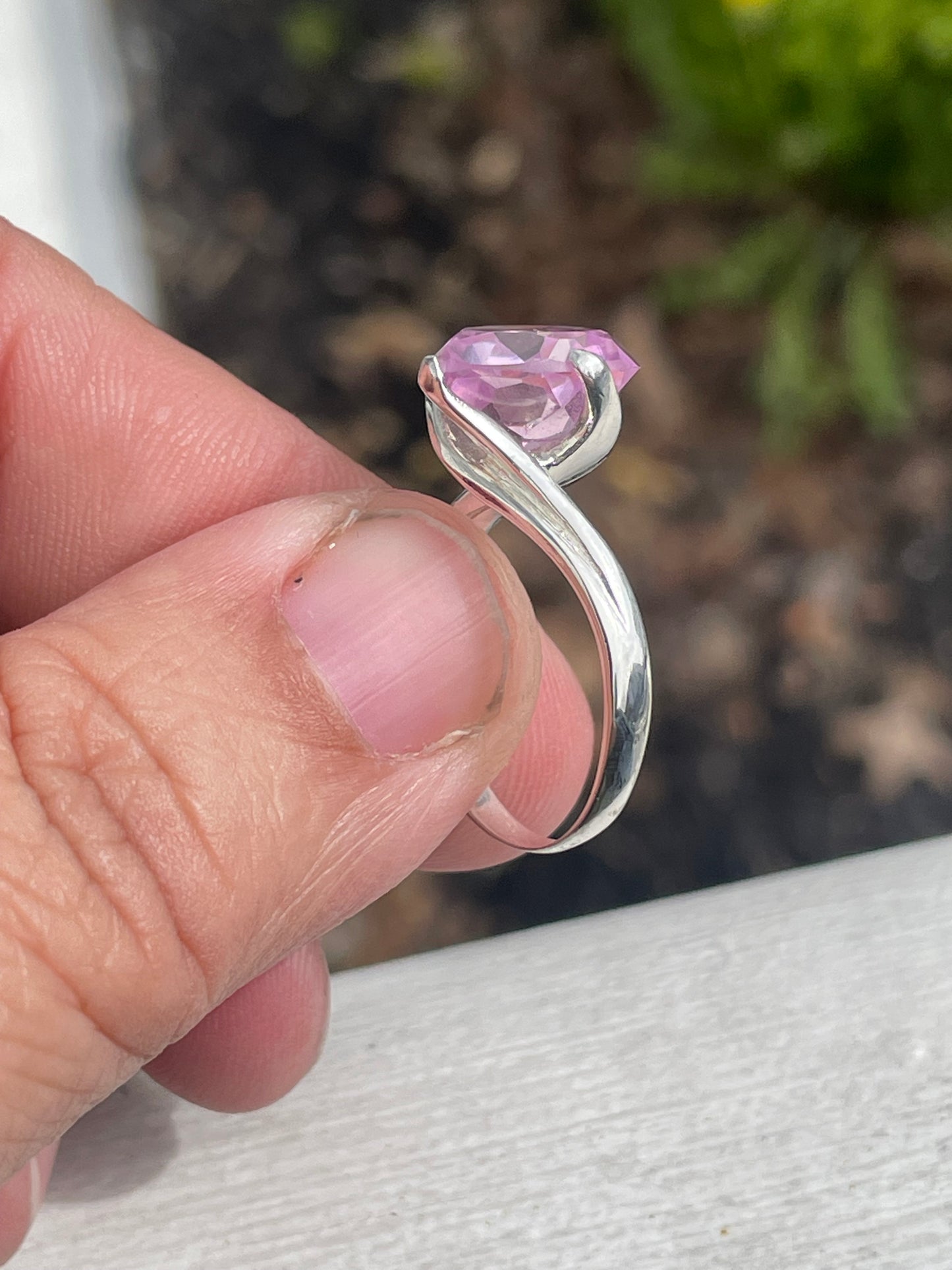 925 Sterling Silver Raised Heart Pink Cz Stone Ring Size 7