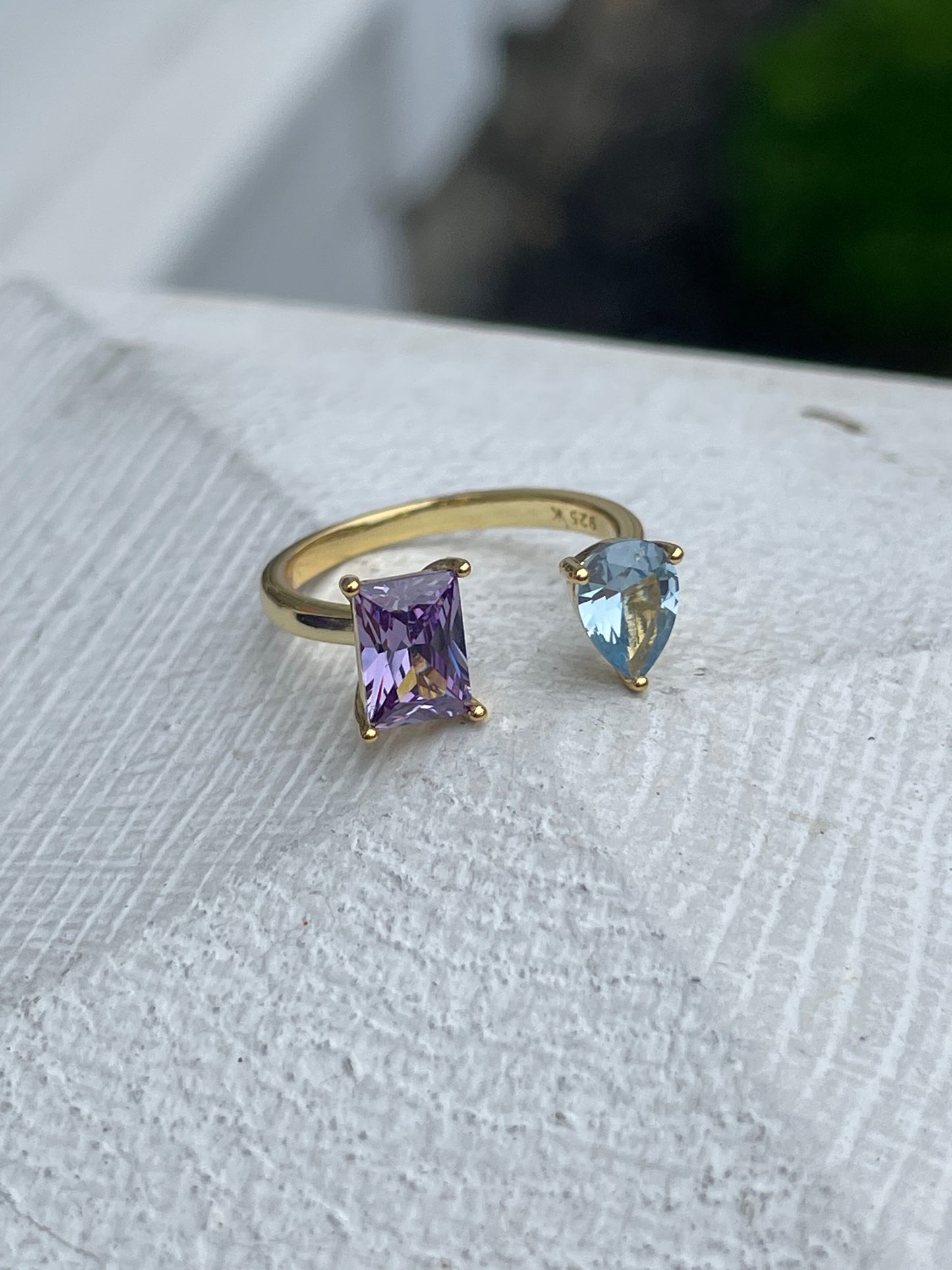 925 Sterling Silver Vermeil Two Stone Open Size Wrap Around Ring