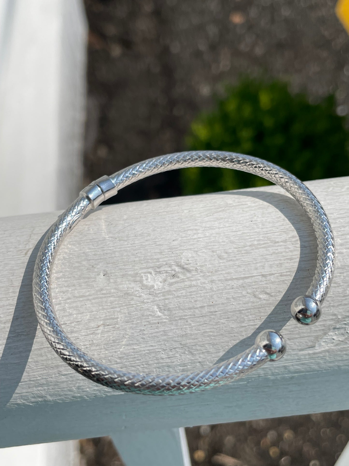 925 Sterling Silver Designer JCM Jacmel Mauritius High Polish Diamond Cut Flex Cuff Bracelet