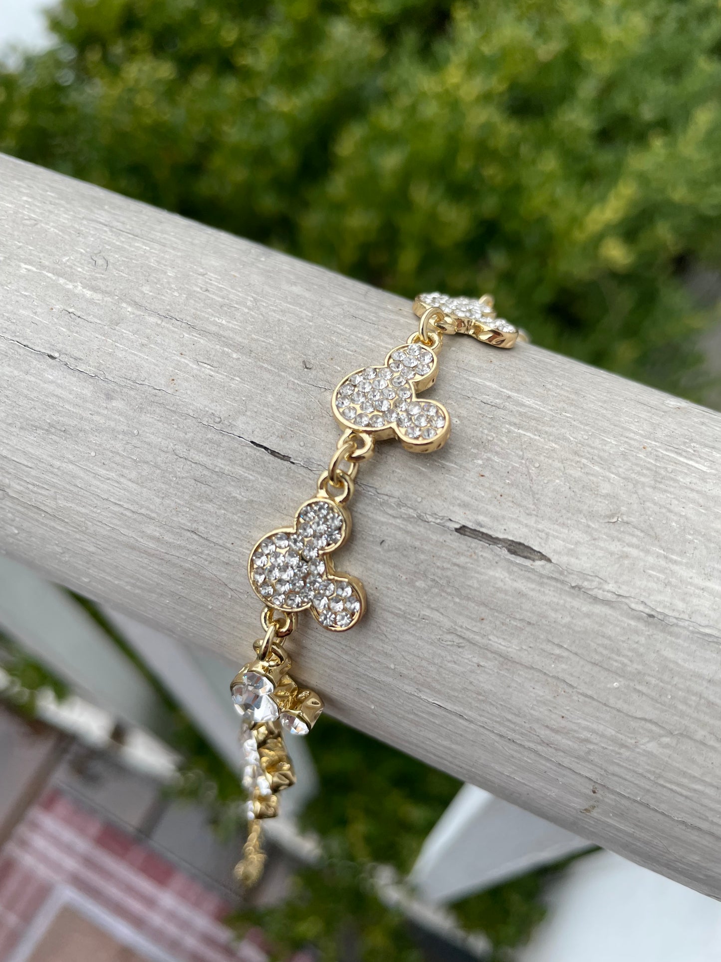 Disney Mickey Icon Logo Stainless Steel vermeil Clear Crystal stone bracelet