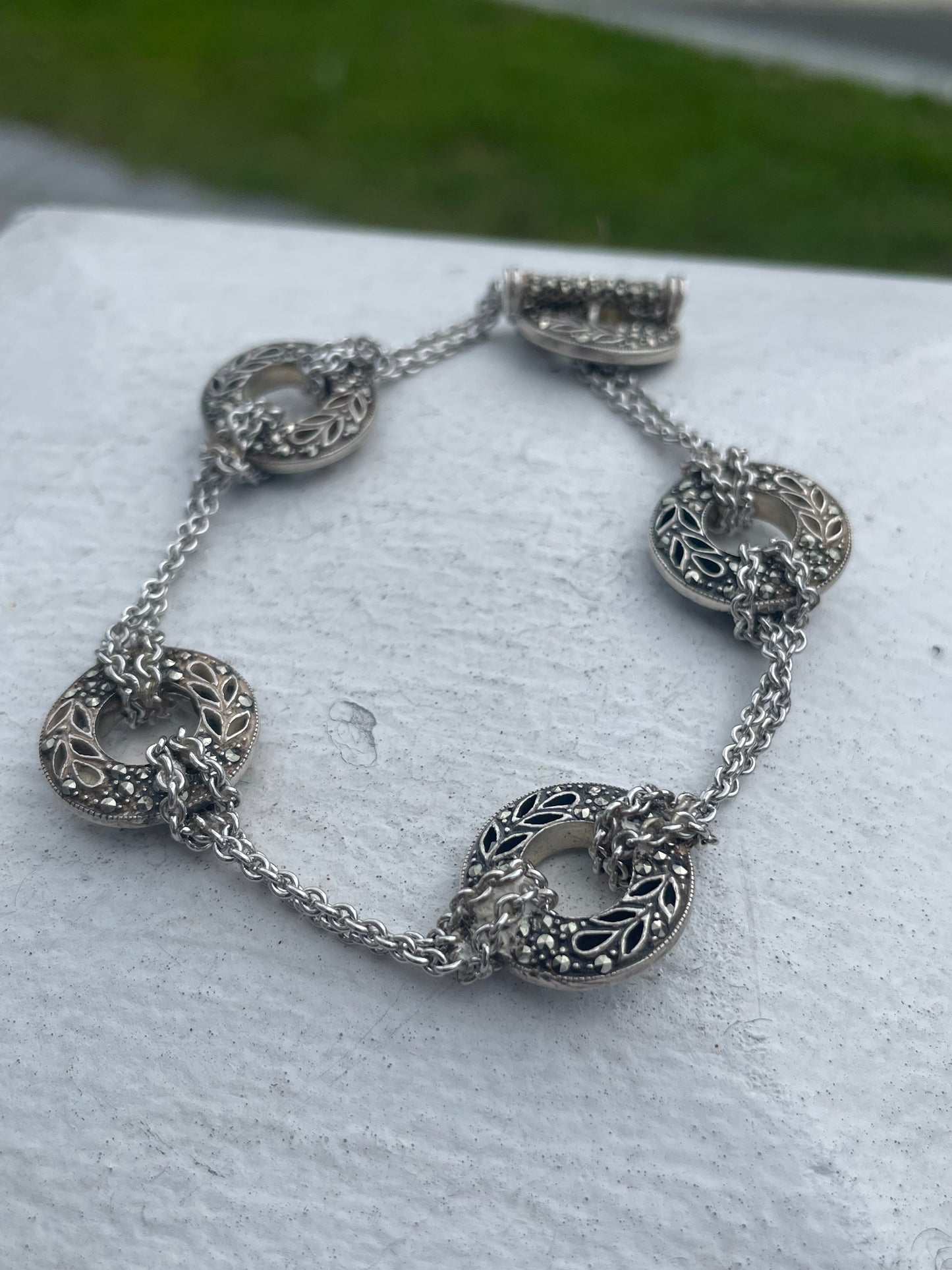 Designer Judith Jack 925 Sterling Silver Marcasite Toggle Lock Bracelet 8”