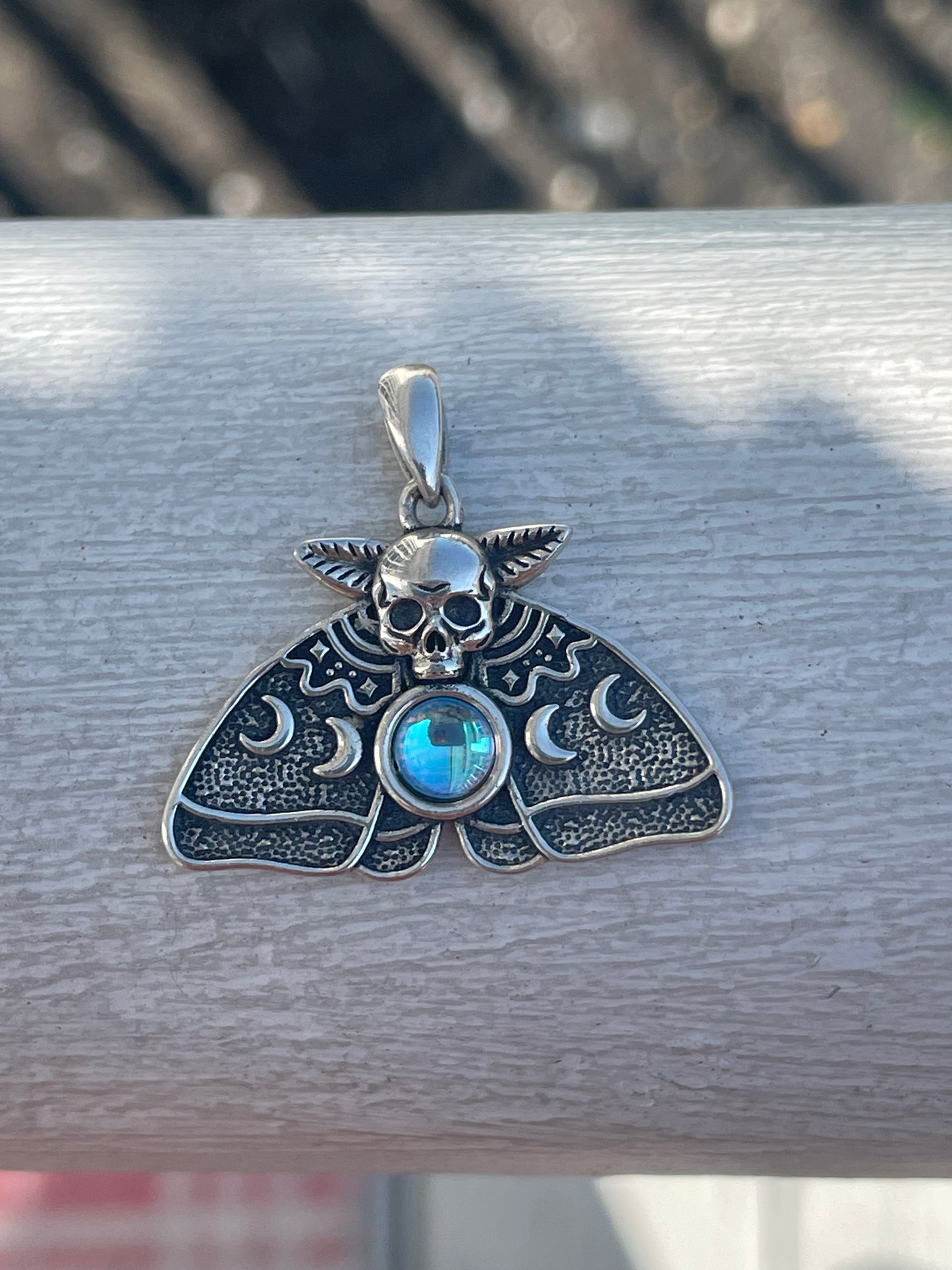 925 Sterling Silver Cycle of Life Lunar Skull Moth Pendant