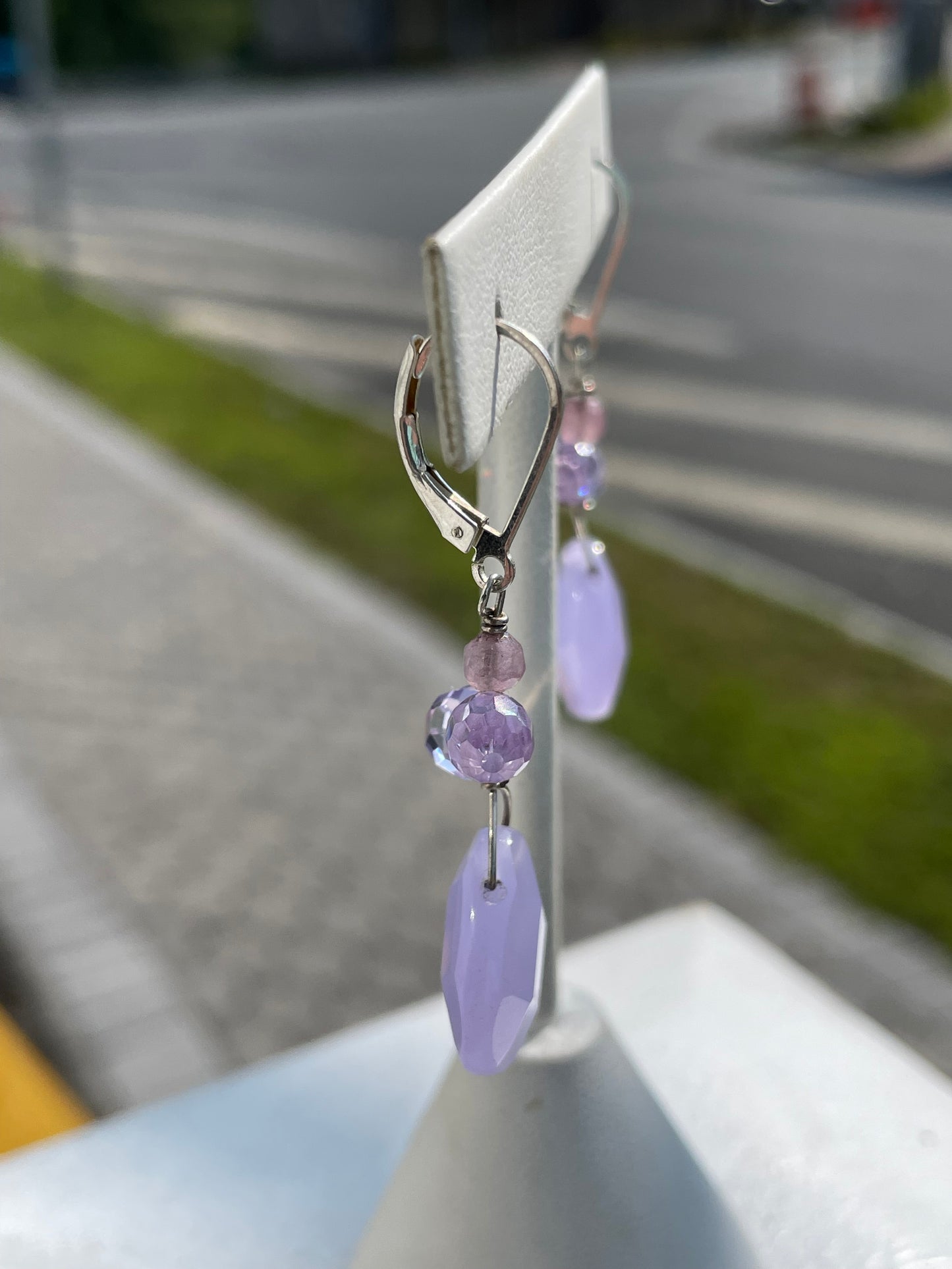925 Sterling Silver Lavender Crystal Cluster Dangle Earrings