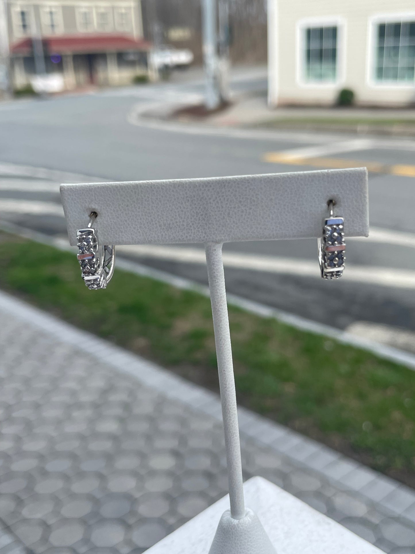 14k White Gold Diamond Cluster Hoop Earrings