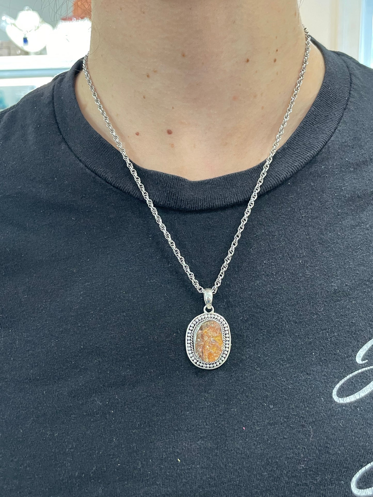925 Sterling Silver Natural Sunstone Necklace