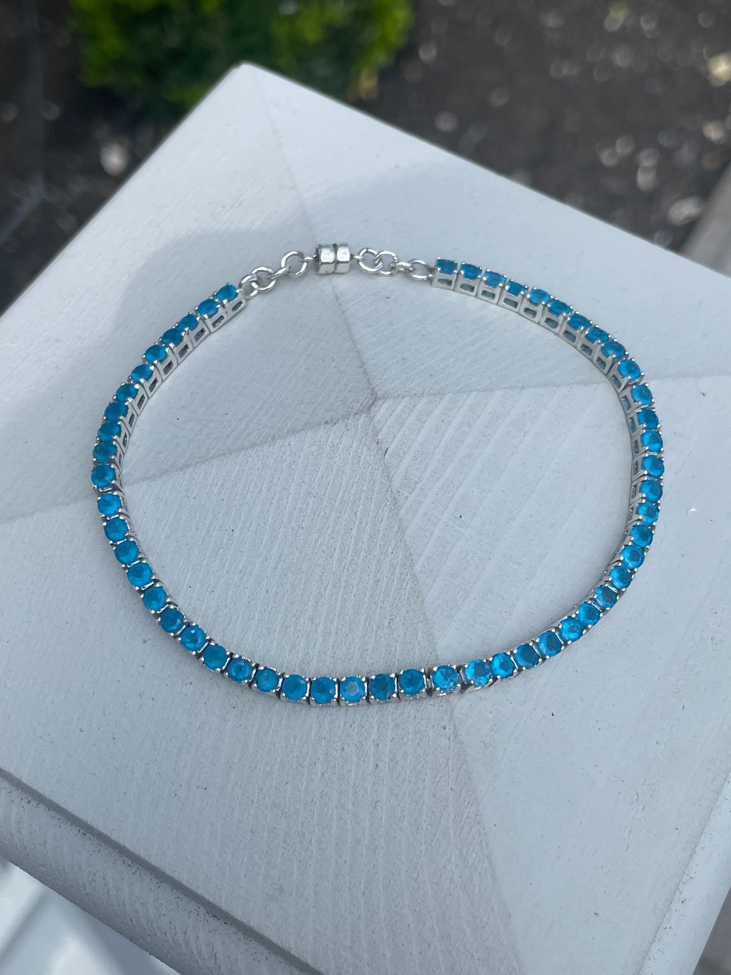 925 Sterling Silver Caribbean Blue Topaz Tennis Bracelet