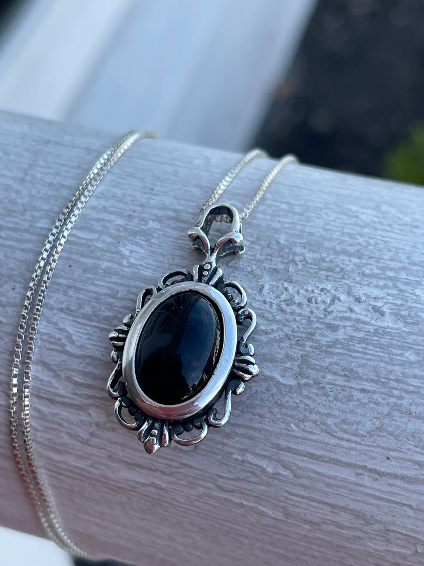 925 Sterling Silver Vintage Black Onyx Necklace
