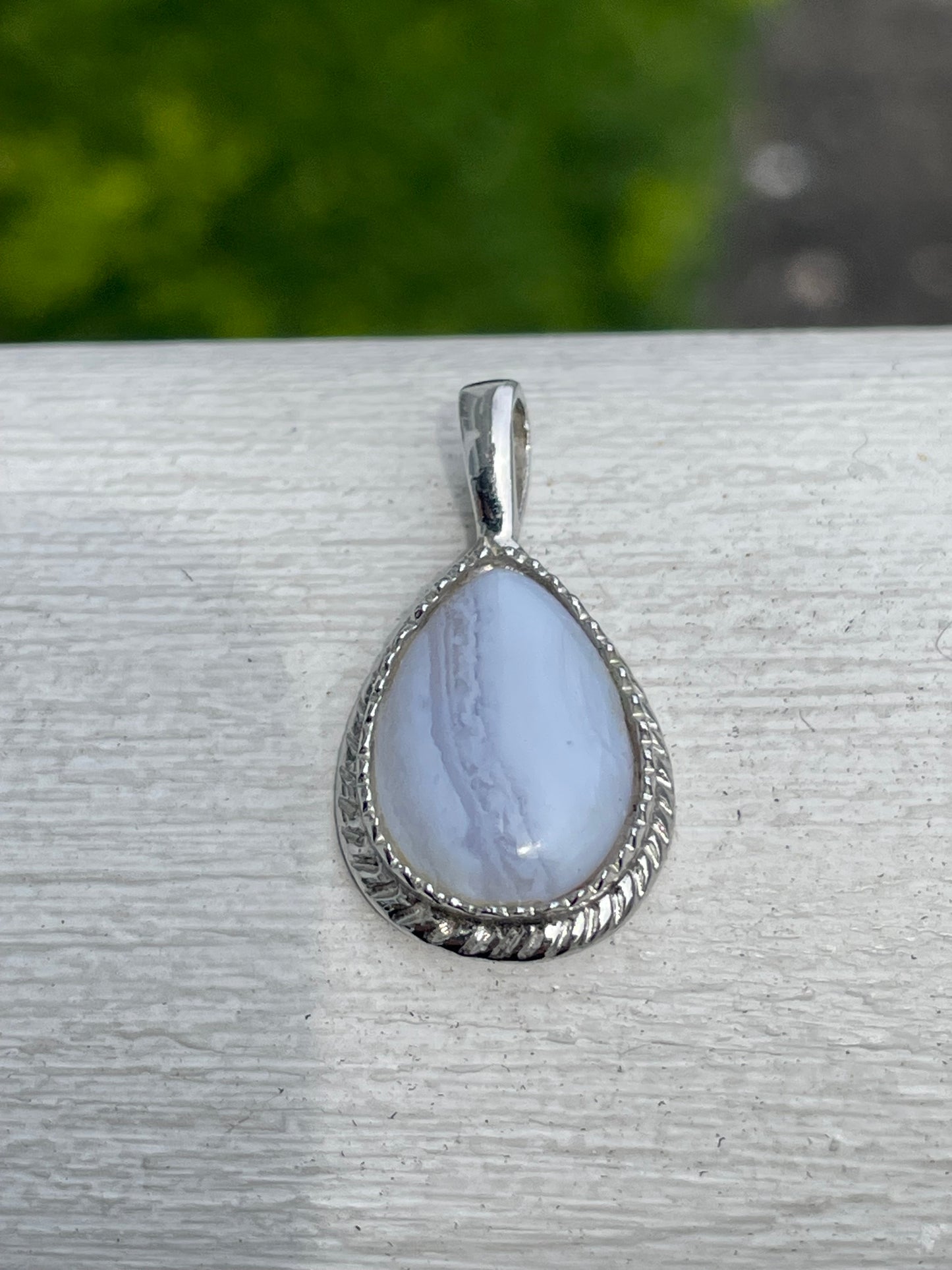 925 Sterling Silver Pear Shape Blue Lace Agate Pendant Charm