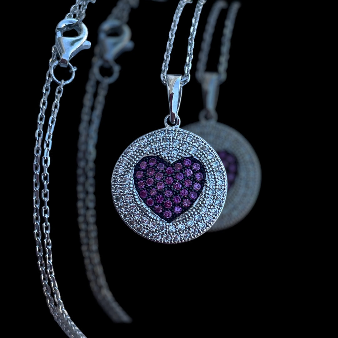 925 Sterling Silver All Heart Logo Micro Pavé Disc Necklace