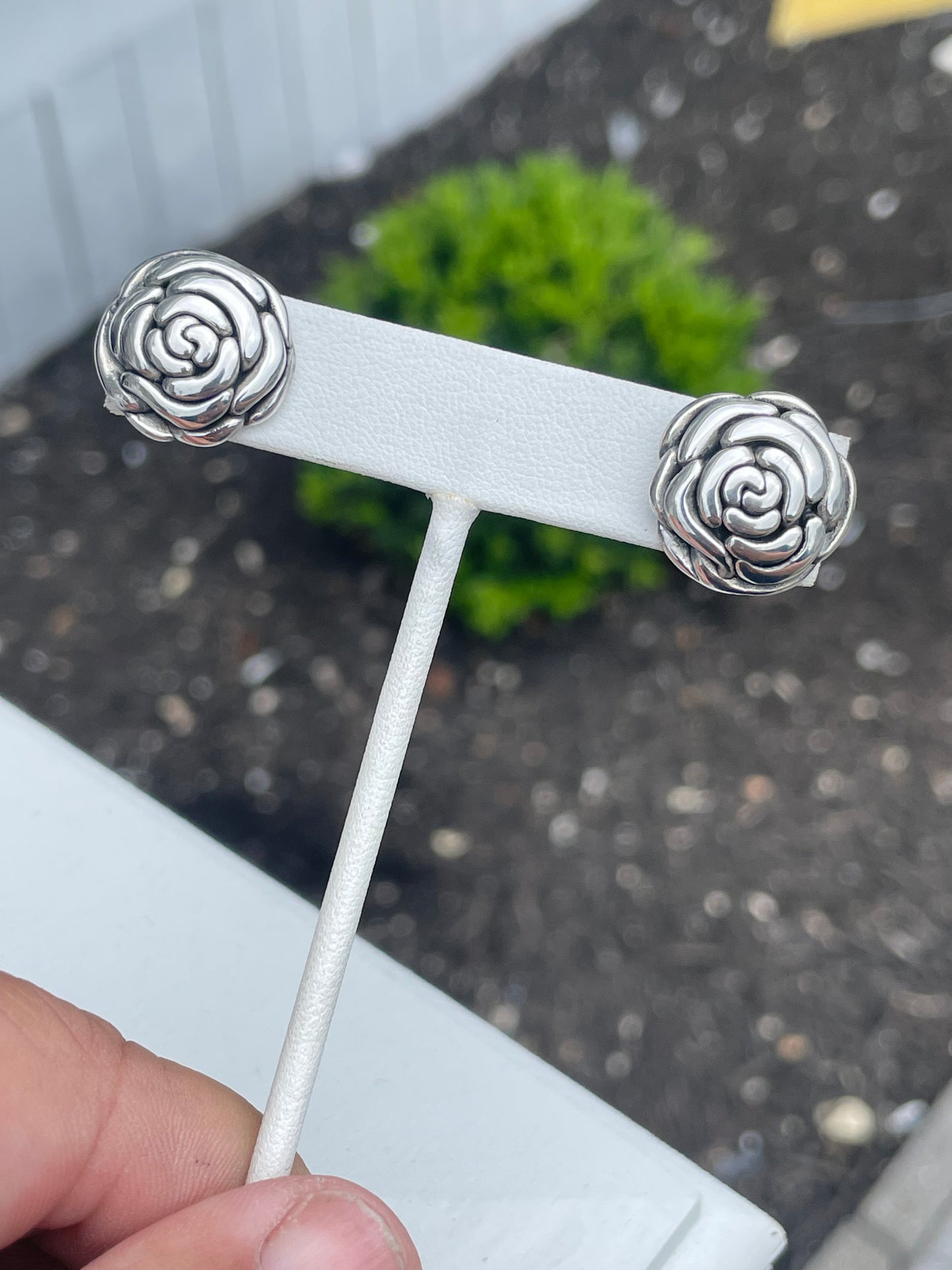 925 Sterling Silver Puffed Rose Earrings